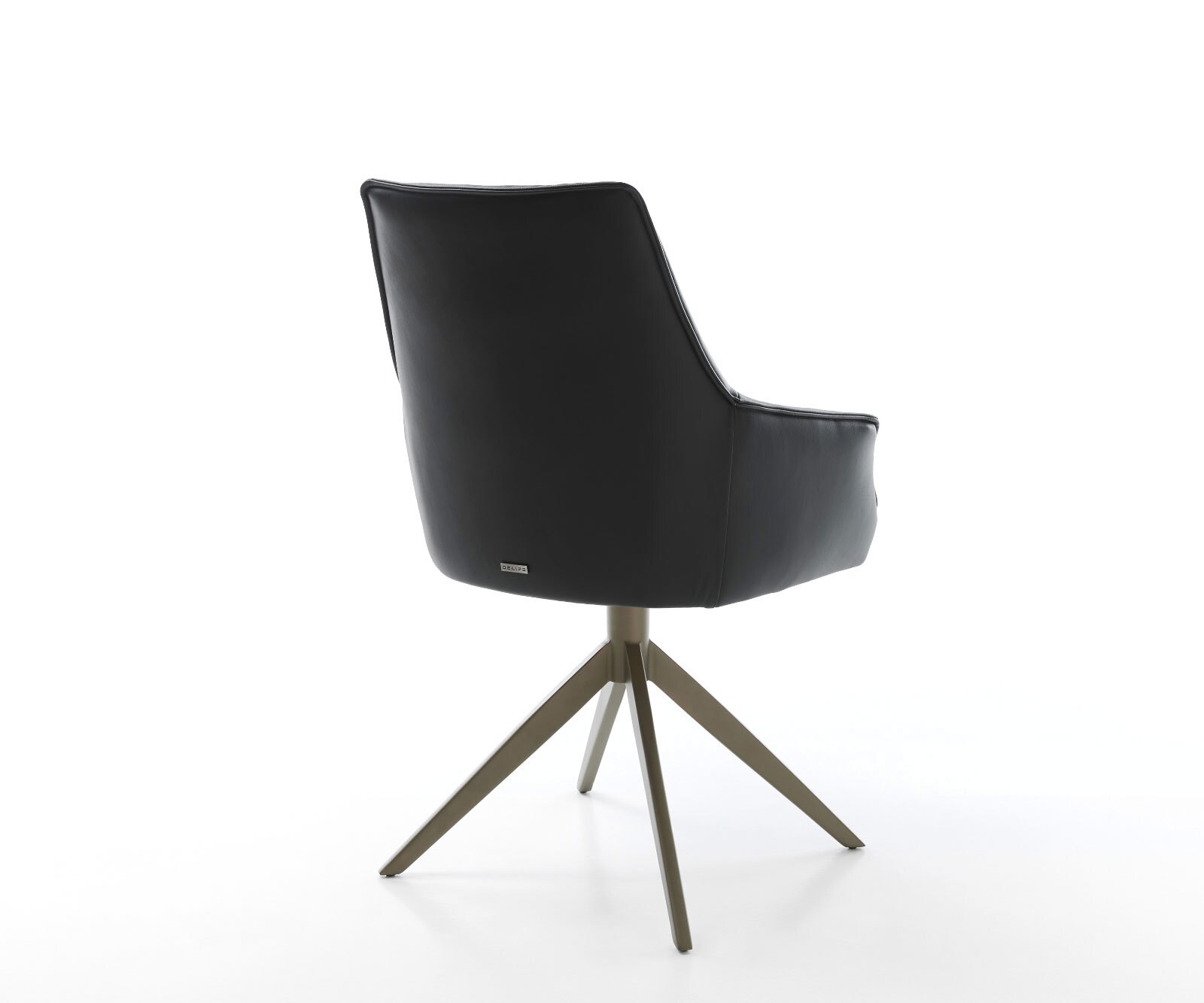 Drehstuhl Alja-Flex mit Armlehnen Echt-Leder Schwarz Kreuzgestell breit Effektfinish Titan 360° drehbar Wippfunktion Taschenfederkern 4