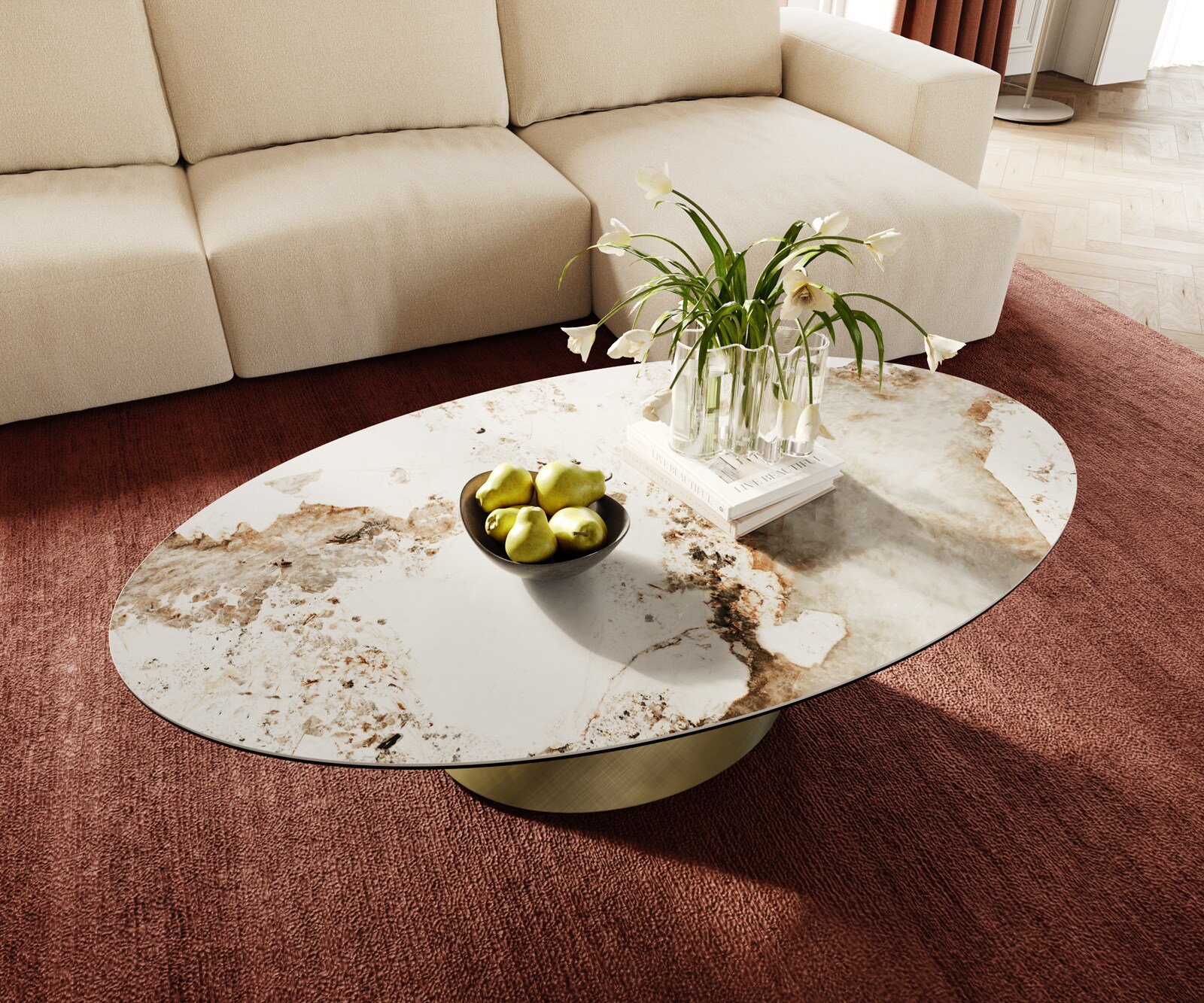 Couchtisch Edge Oval 140x80 cm Keramik Minas Melange Conis Metallic Gold 4