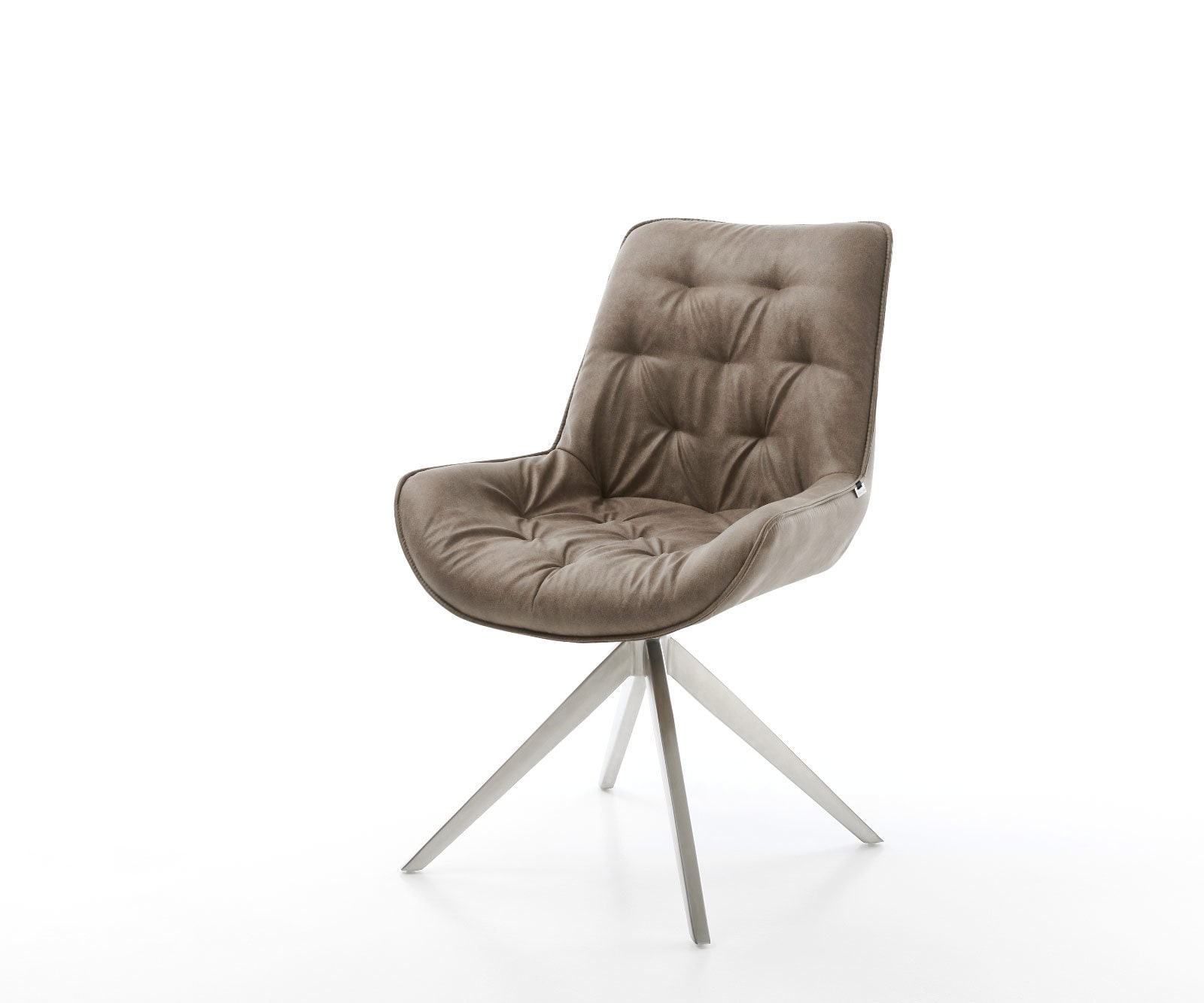 Drehstuhl Taimi-Flex Mikrofaser Taupe Vintage Kreuzgestell breit Edelstahl 360° drehbar Wippfunktion