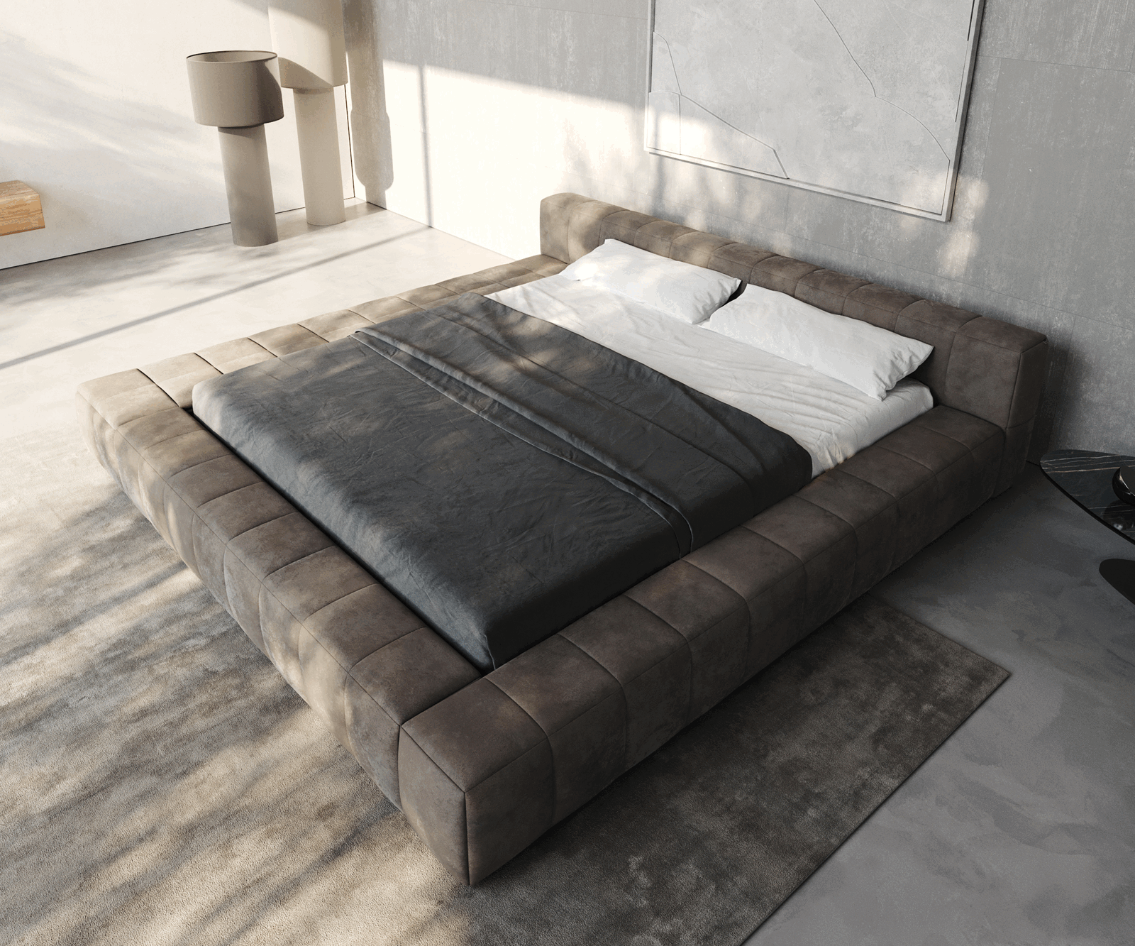 Polsterbettgestell Espazio 180x200 cm Mikrofaser Taupe Vintage mit Stauraum 1