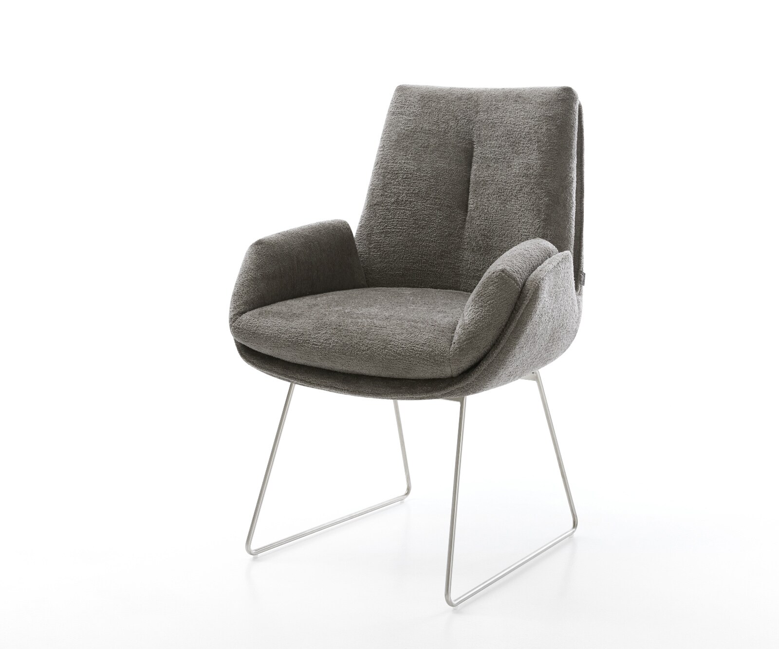 Esszimmerstuhl Clea-Flex Bouclé Soft Schlamm Kufengestell Edelstahl günstig online kaufen