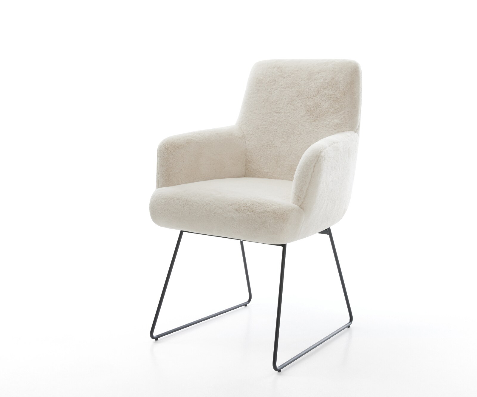 Esszimmerstuhl Heira-Flex mit Armlehnen Plüsch Creme-Weiß Kufengestell Schw günstig online kaufen