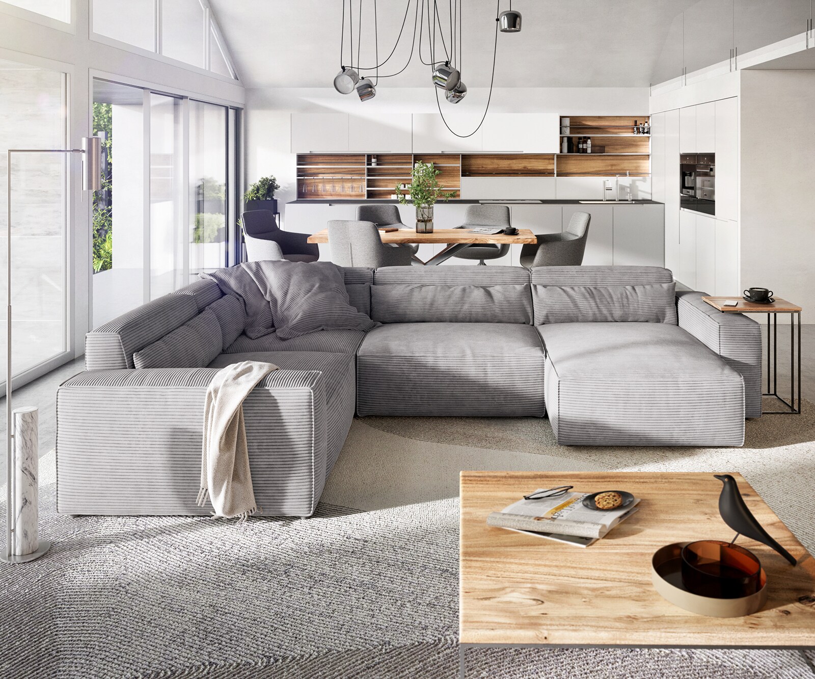 Wohnlandschaft Sirpio L 330x230 cm Cord Silbergrau Recamiere variabel 1