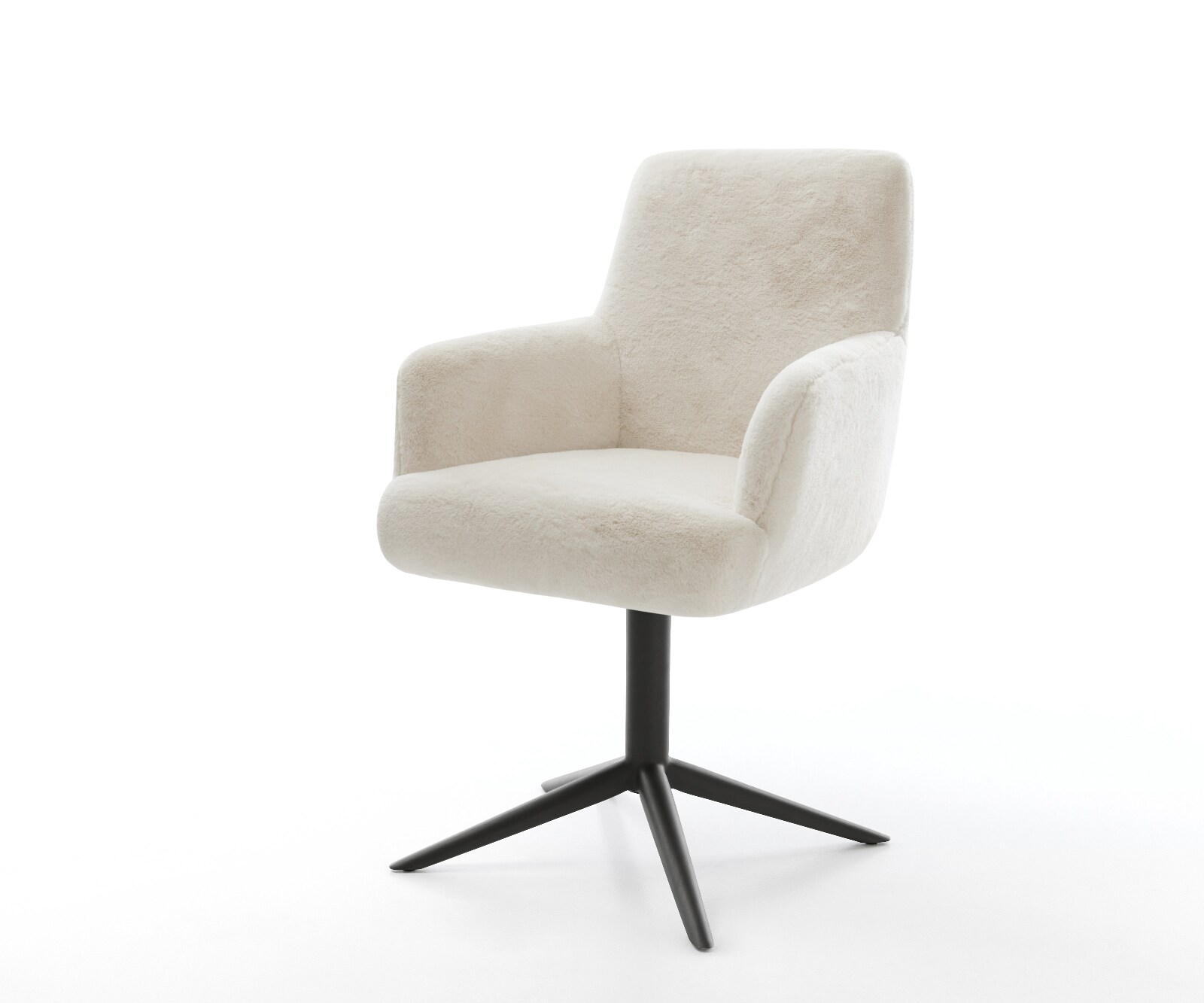 Drehstuhl Heira-Flex mit Armlehnen Plüsch Creme-Weiß Fußkreuz Schwarz 360° günstig online kaufen