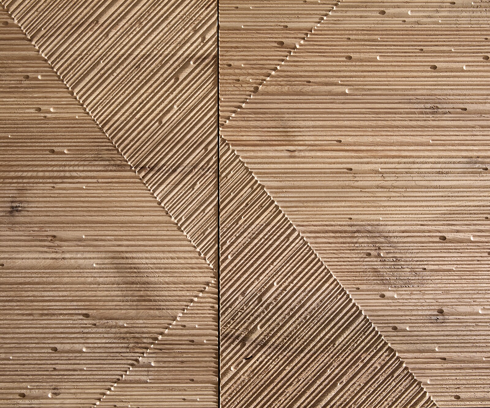 Sideboard Tereos 200 cm Eiche Natur 3D Effekt 4 Türen Kufe Metall Schwarz 3