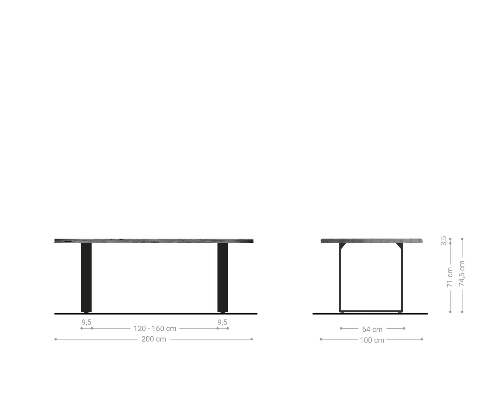 Esstisch Edge 200x100 Akazie Natur Edelstahl Schmal Live-Edge 7