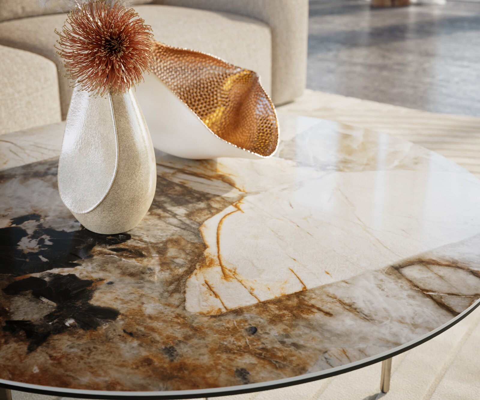 Couchtisch Edge Rund 100x100 cm Keramik Patagonia Poliert Trive Edelstahl gebürstet 5
