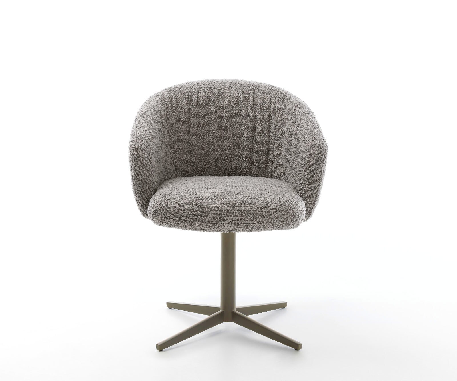 Drehstuhl Caja-Flex mit Armlehnen Bouclé Silbergrau Fußkreuz Effektfinish Titan 360° drehbar Taschenfederkern 1