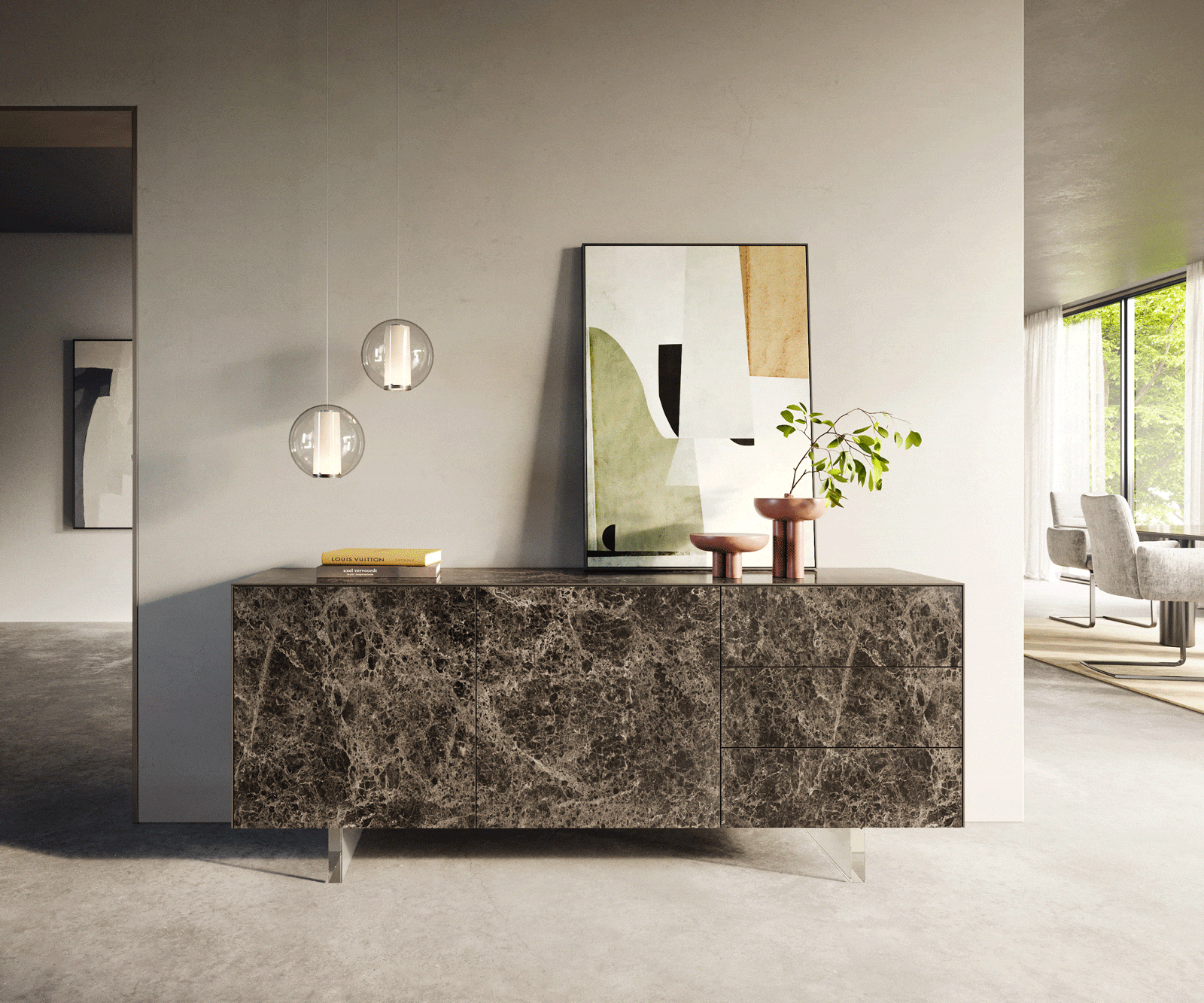 Sideboard Cuor 180 cm Keramik Emperador Extra Lucidato Dunkelbraun 2 Türen 3 Schubfächer Fuß Schwebeoptik Acrylglas 1 Sideboard Cuor 180 cm Keramik Emperador Extra Lucidato Dunkelbraun 2 Türen 3 Schubfächer Fuß Schwebeoptik Acrylglas 1