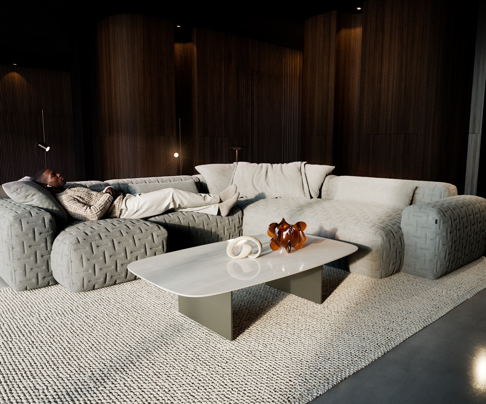Couchtisch Edge Boot 140x80 cm Keramik Onyx Champagne Salto Metall Effektfinish Titan 6