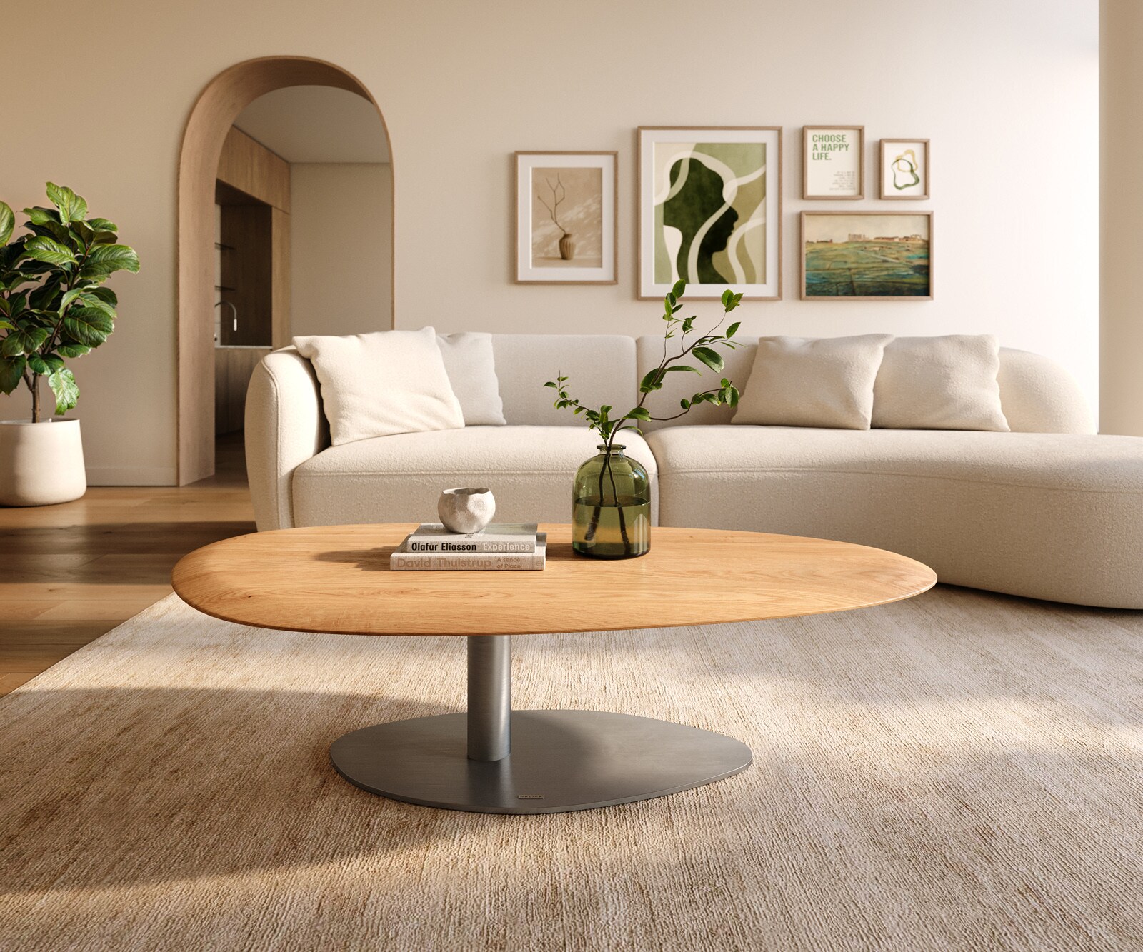 Couchtisch Edge Oval 140x75 cm Eiche Natur Runde Kante Vibany Edelstahl geb günstig online kaufen