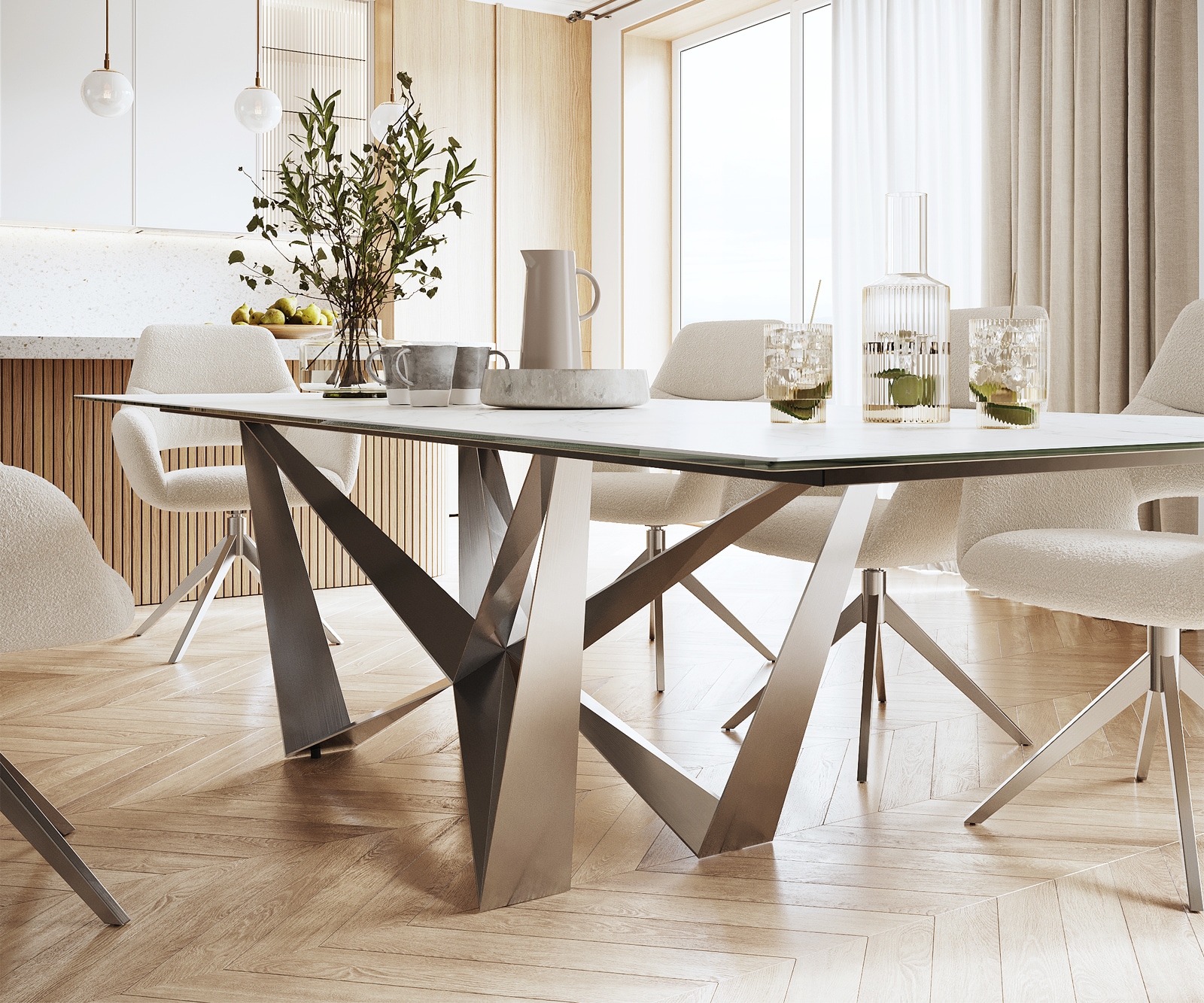 Esstisch Edge 300x100cm Keramik Laminam®Statuarietto Weiß Spider Flachstahl Edelstahl 3 Esstisch Edge 300x100cm Keramik Laminam®Statuarietto Weiß Spider Flachstahl Edelstahl 3
