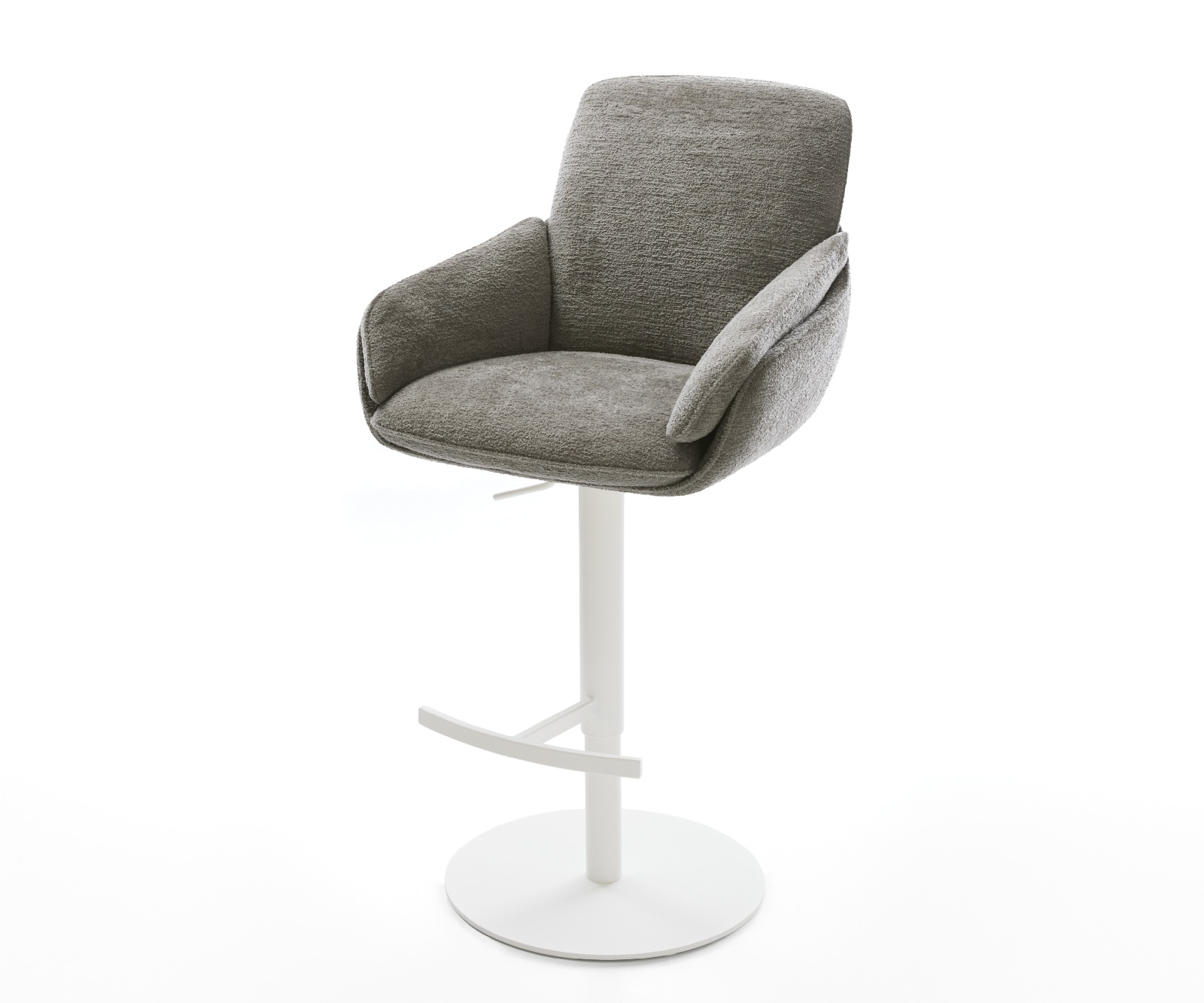 Barstuhl Luan-Flex Bouclé Soft Schlamm Drehfuß höhenverstellbar Metall Weiß
