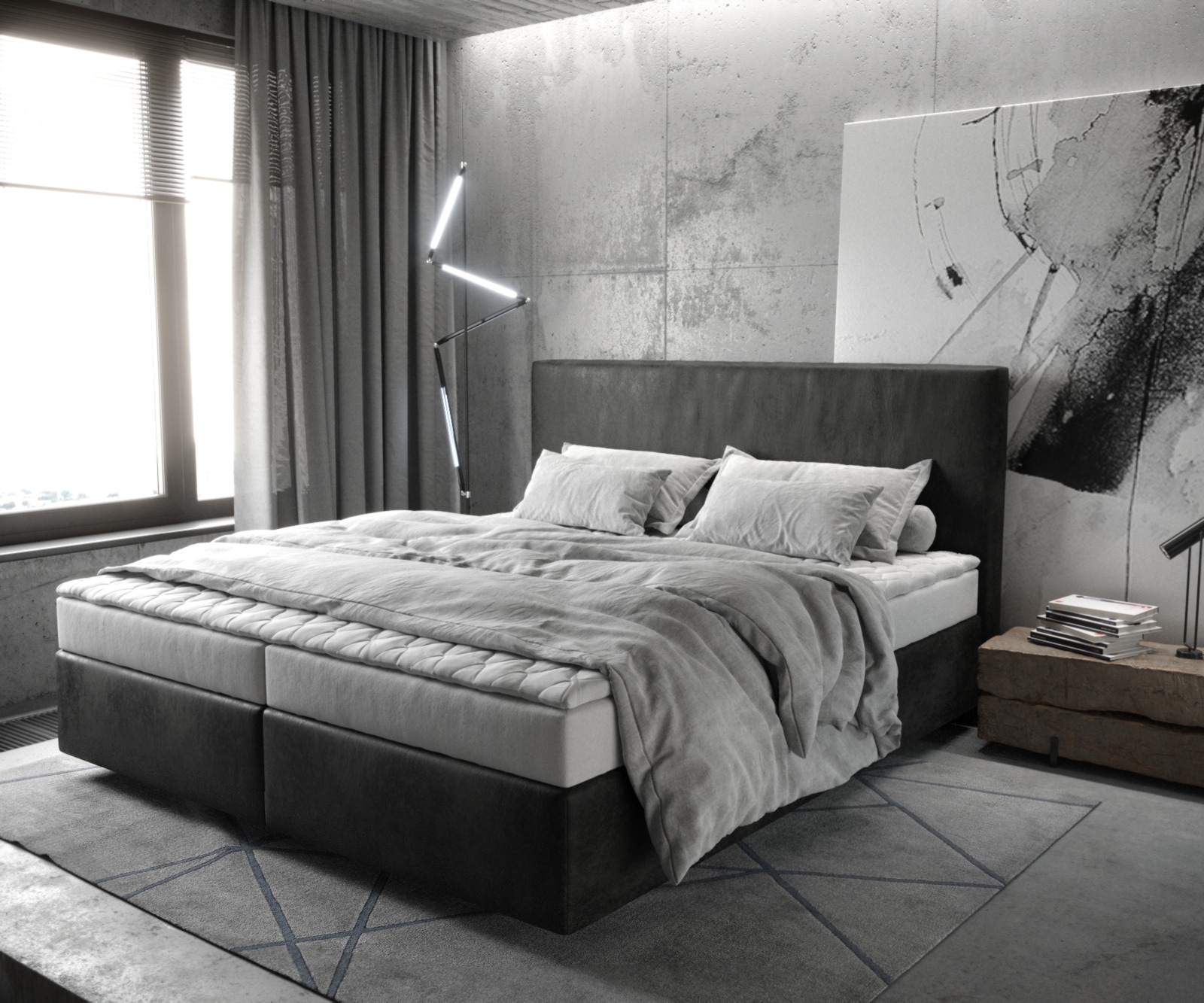 Boxspringbett Dream-Well 180x200 cm Mikrofaser Anthrazit Vintage mit Matratze und Topper Boxspringbett Dream-Well 180x200 cm Mikrofaser Anthrazit Vintage mit Matratze und Topper