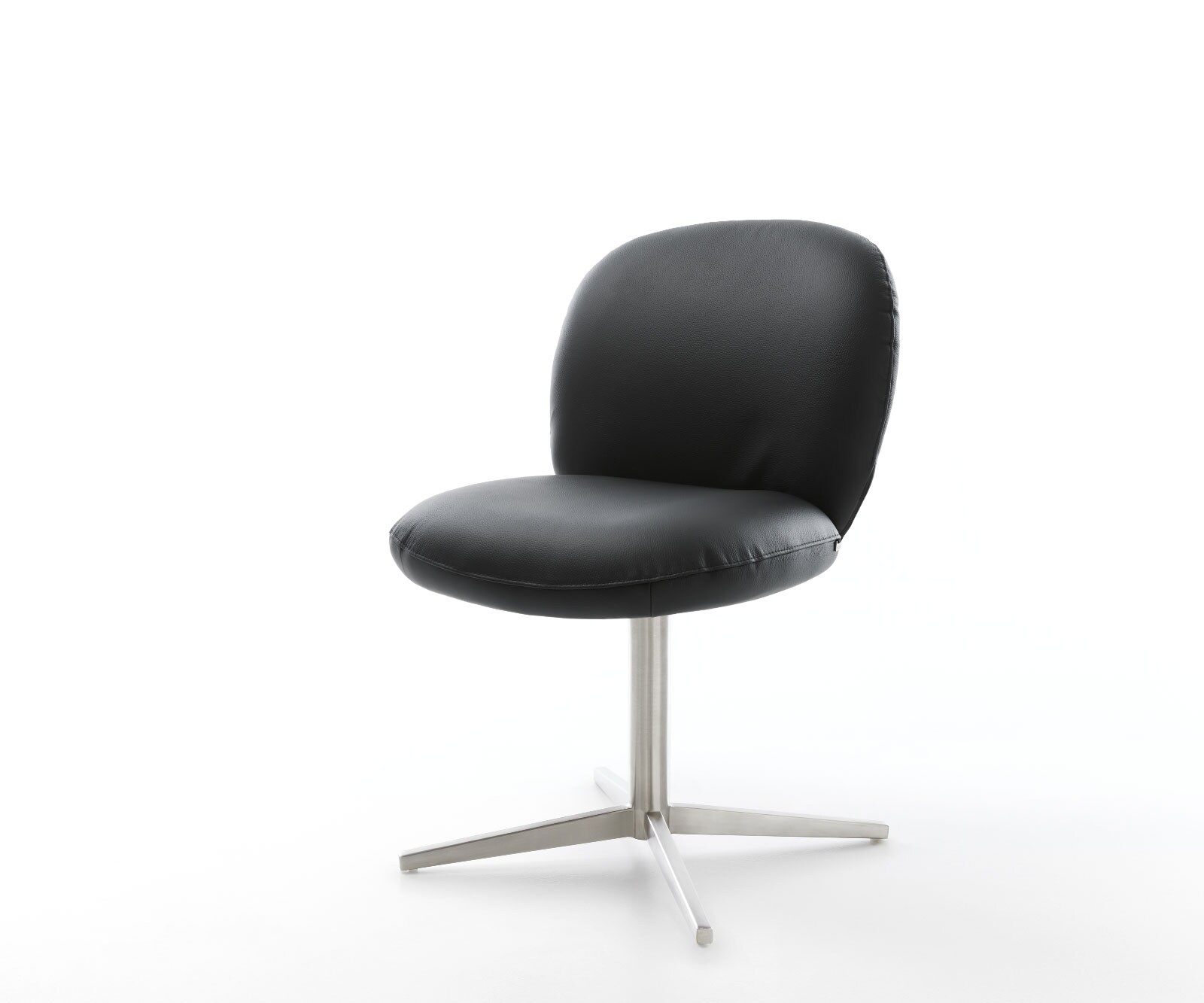Drehstuhl Nube-Flex Echt-Leder Schwarz Fußkreuz Edelstahl 360° drehbar Taschenfederkern
