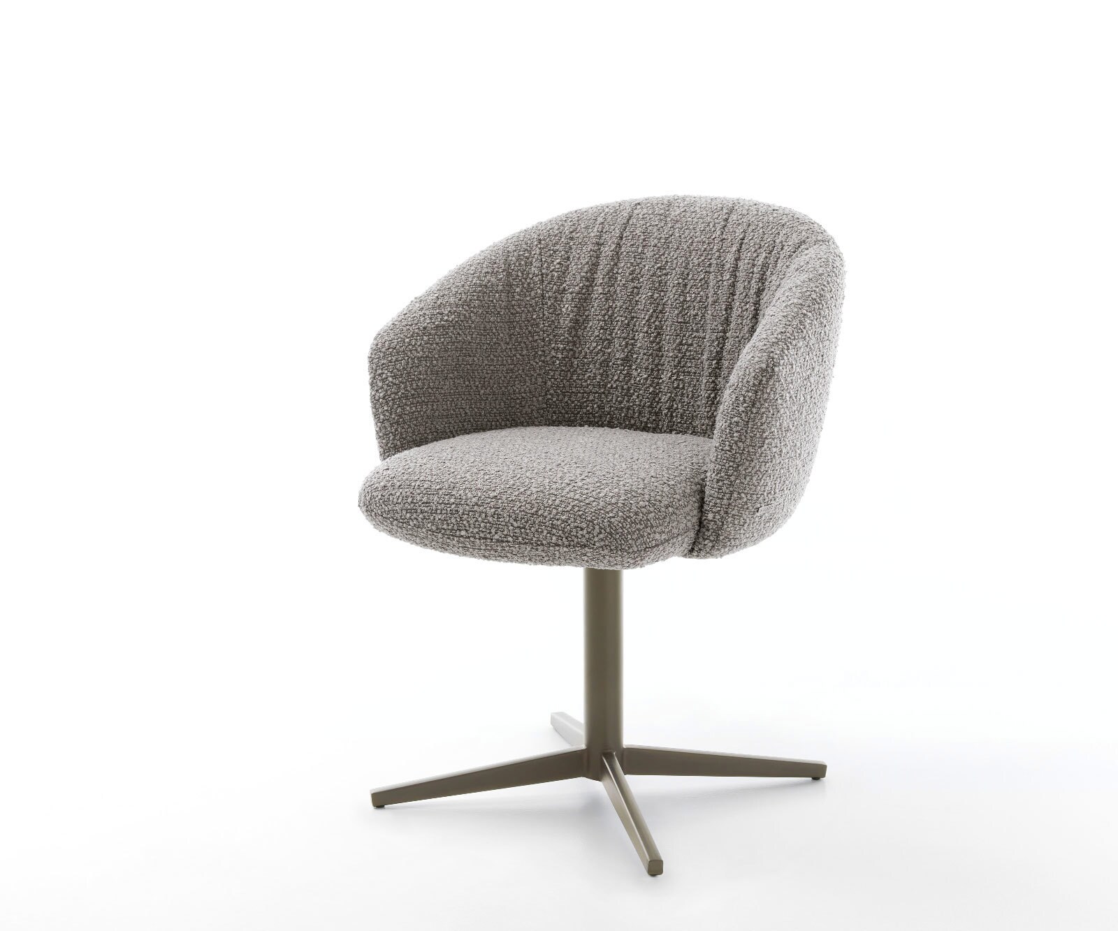 Drehstuhl Caja-Flex mit Armlehnen Bouclé Silbergrau Fußkreuz Effektfinish Titan 360° drehbar Taschenfederkern