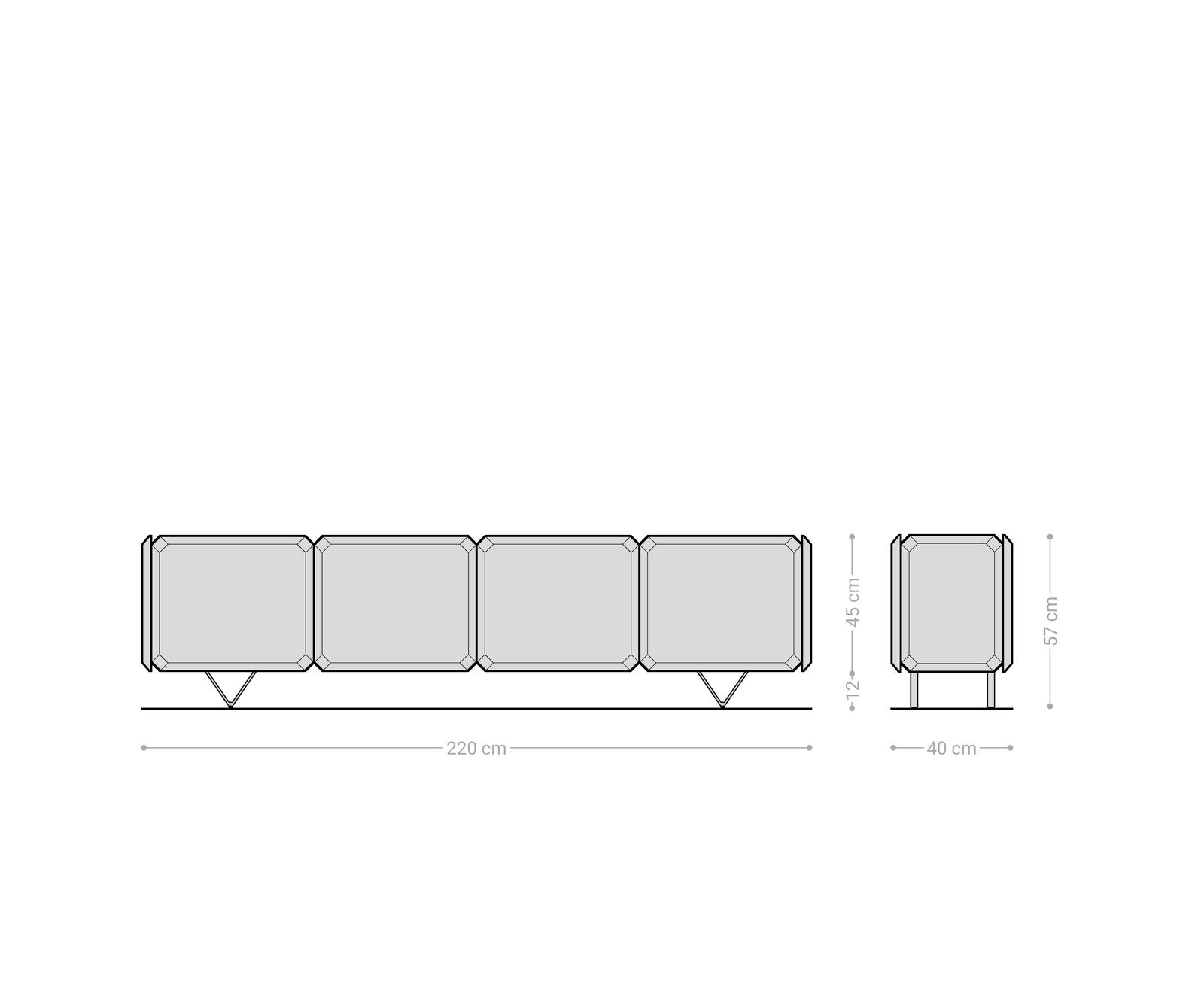 Lowboard Kiano 220 cm Akazie Natur 4 Türen V-Fuß Schwarz Raumteiler 9