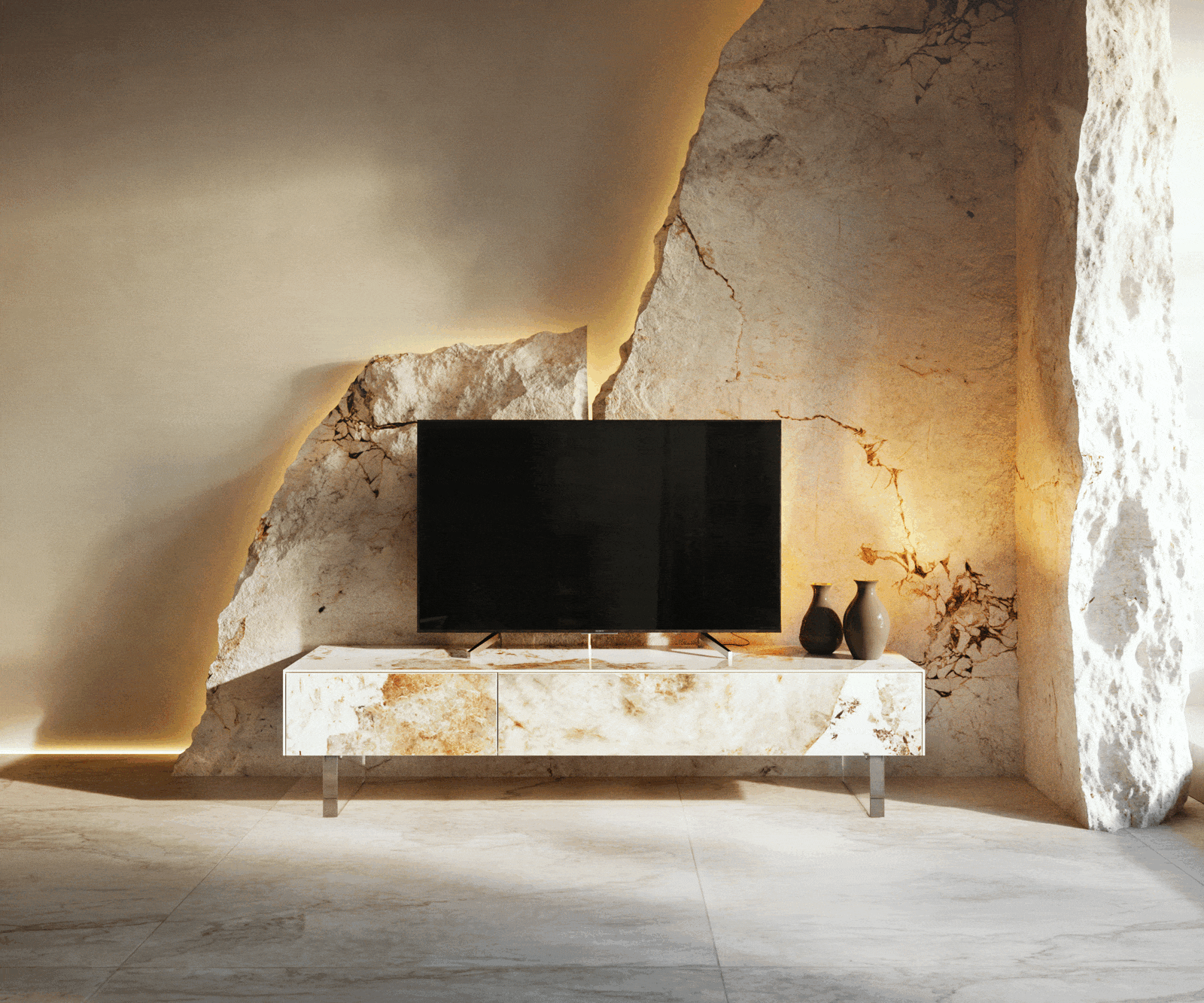 Lowboard Cuor 150 cm Keramik Minas Melange Weiß-Beige 1 Klappe 1 Schubfach Fuß Schwebeoptik Acrylglas 5 Lowboard Cuor 150 cm Keramik Minas Melange Weiß-Beige 1 Klappe 1 Schubfach Fuß Schwebeoptik Acrylglas 5