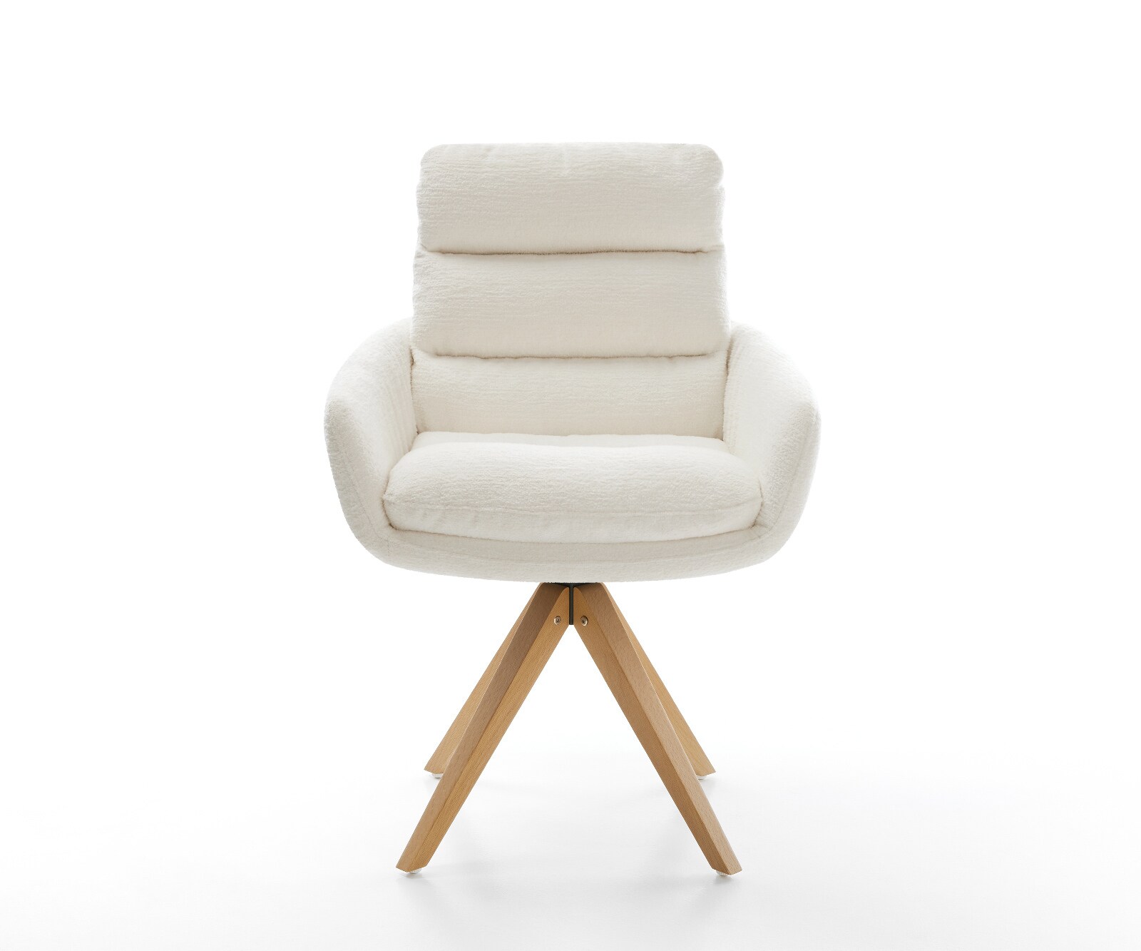 Drehstuhl Abelia-Flex mit Armlehnen Bouclé Soft Beige Holzgestell kantig Natur 180° drehbar 2