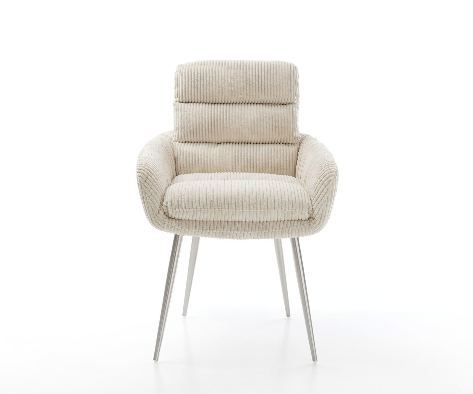 Esszimmerstuhl Abelia-Flex mit Armlehnen Cord Beige 4-Fuß konisch Edelstahl 1