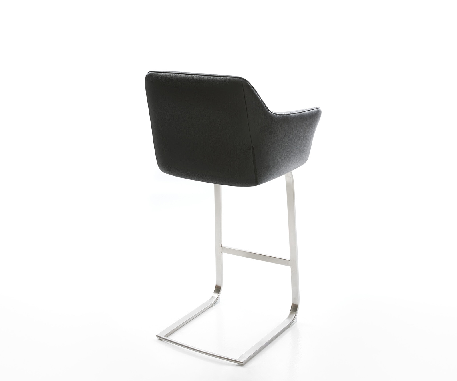 Barstuhl Yulo-Flex Echt-Leder Schwarz Freischwinger flach Edelstahl 4