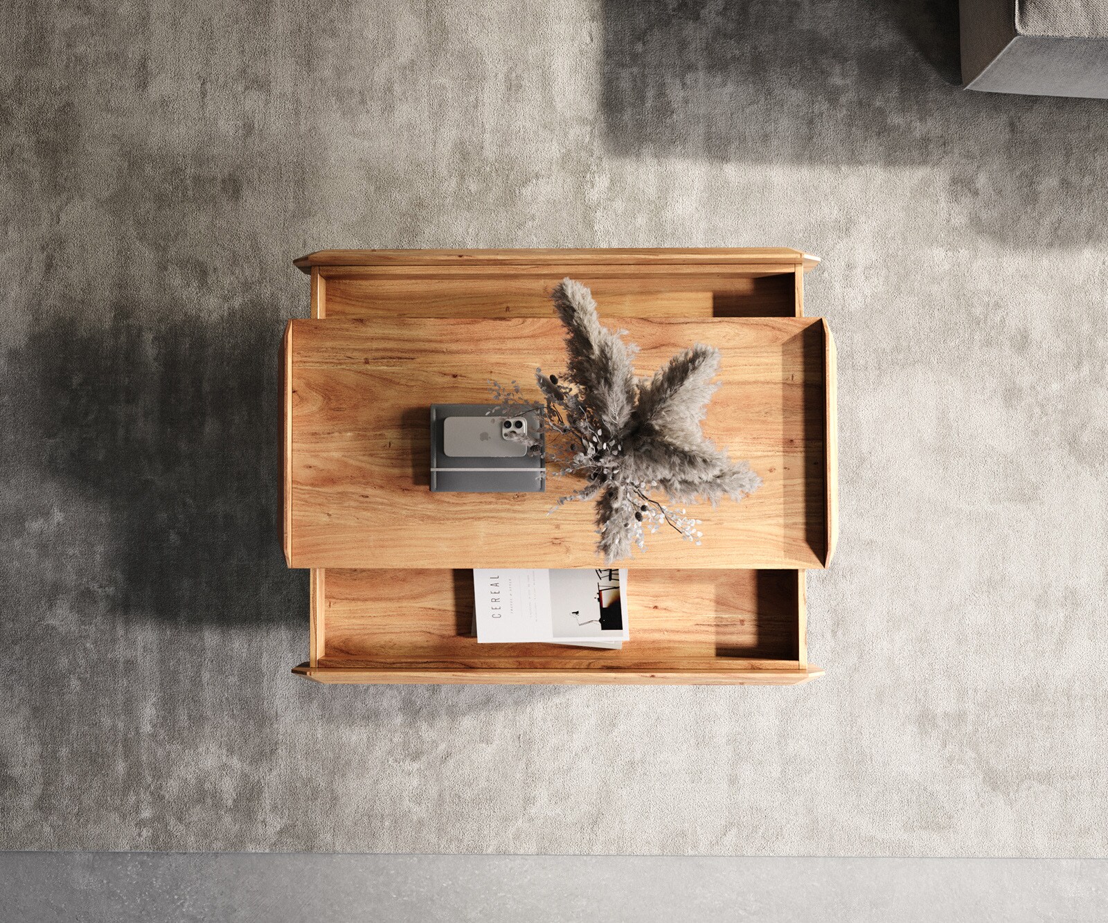 Couchtisch Kiano 100x50 cm Akazie Natur 2 Schübe V-Fuß Schwarz 5