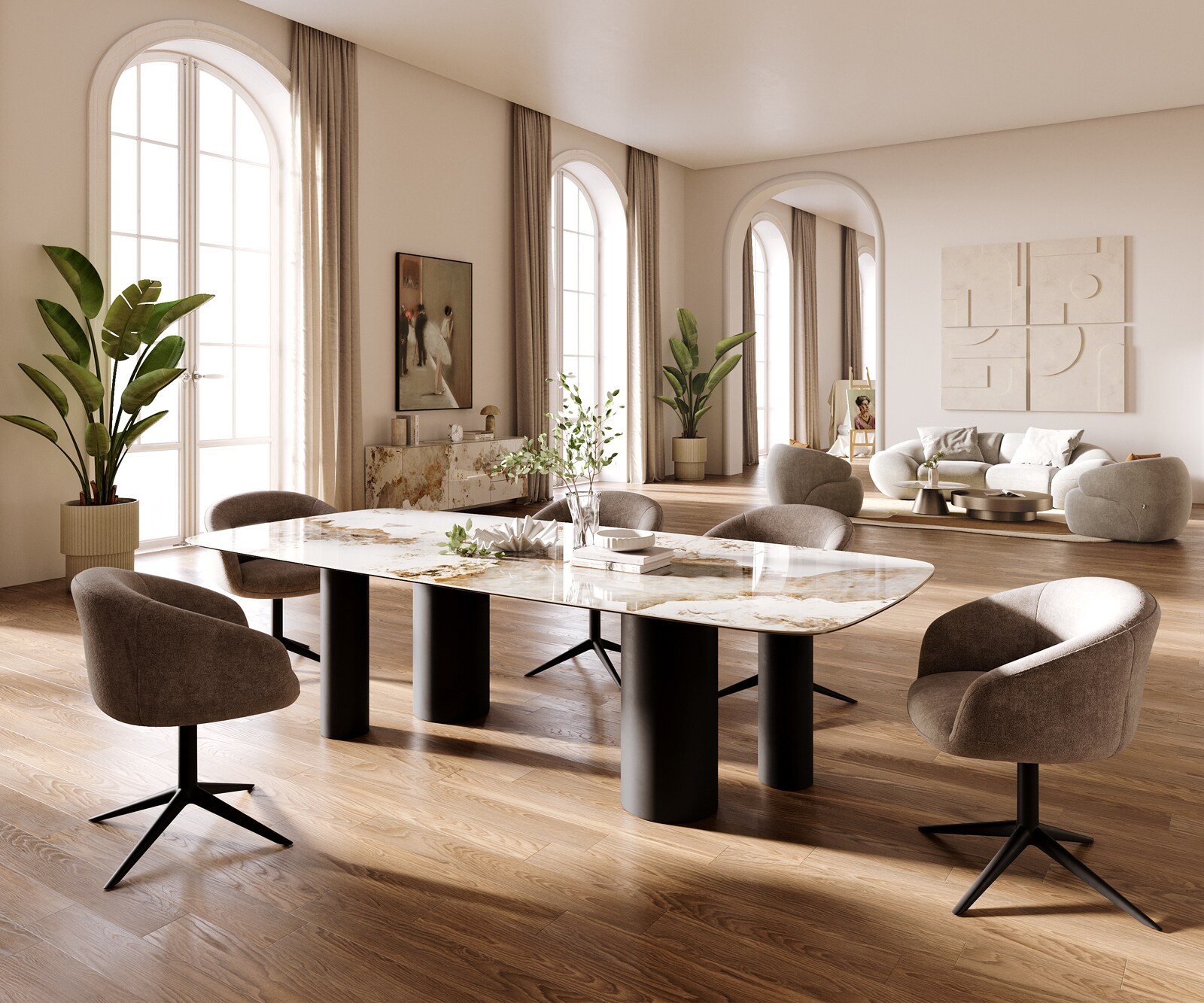 Esstisch Edge Boot 260x120 cm Keramik Minas Melange Weiß-Beige Pilier Metall Schwarz 6