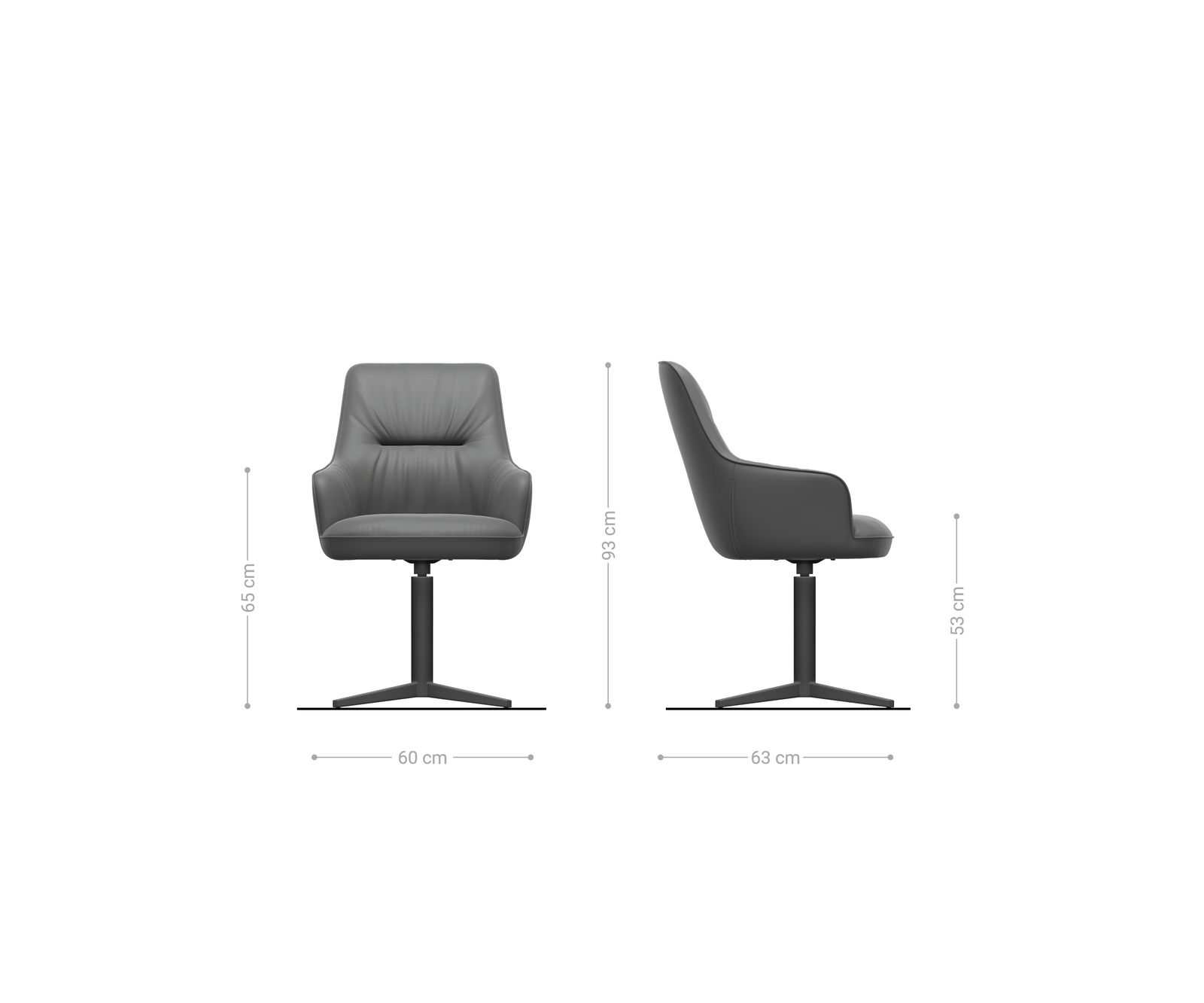 Drehstuhl Zelia-Flex mit Armlehnen Strukturstoff Soft Grau Fußkreuz Effektfinish Titan 360° drehbar Wippfunktion Taschenfederkern 6