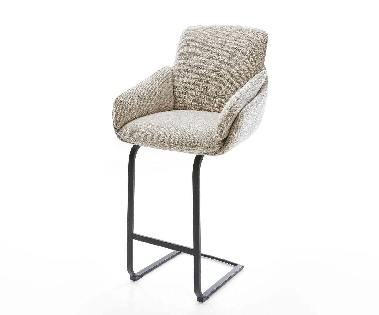 Chaise-de-bar Luan-Flex Tissu tissé doux Beige Pied cantilever plat noir Noir