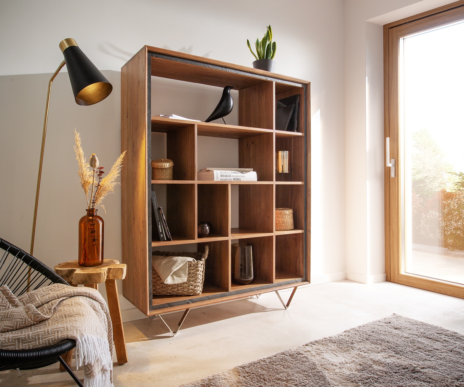 Highboard Stonegrace 115x150 Akazie Natur 12 Fächer Steinfurnier V-Fuß Highboard Stonegrace 115x150 Akazie Natur 12 Fächer Steinfurnier V-Fuß