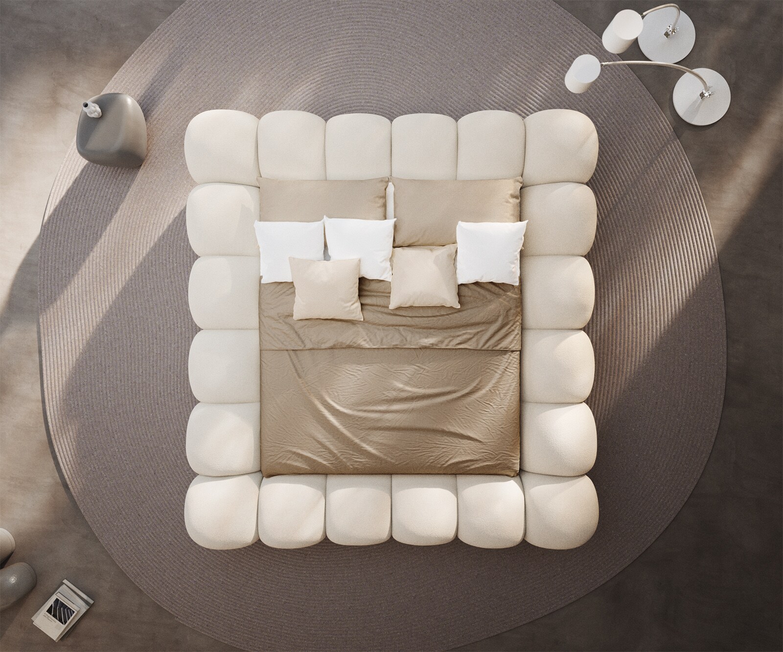 Polsterbettgestell Perlla 180x200 cm Bouclé Creme-Weiß 5