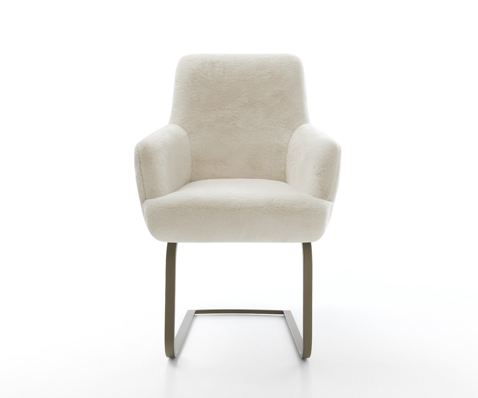 Freischwinger Heira-Flex mit Armlehnen Plüsch Creme-Weiß Freischwinger flach Effektfinish Titan Taschenfederkern 1