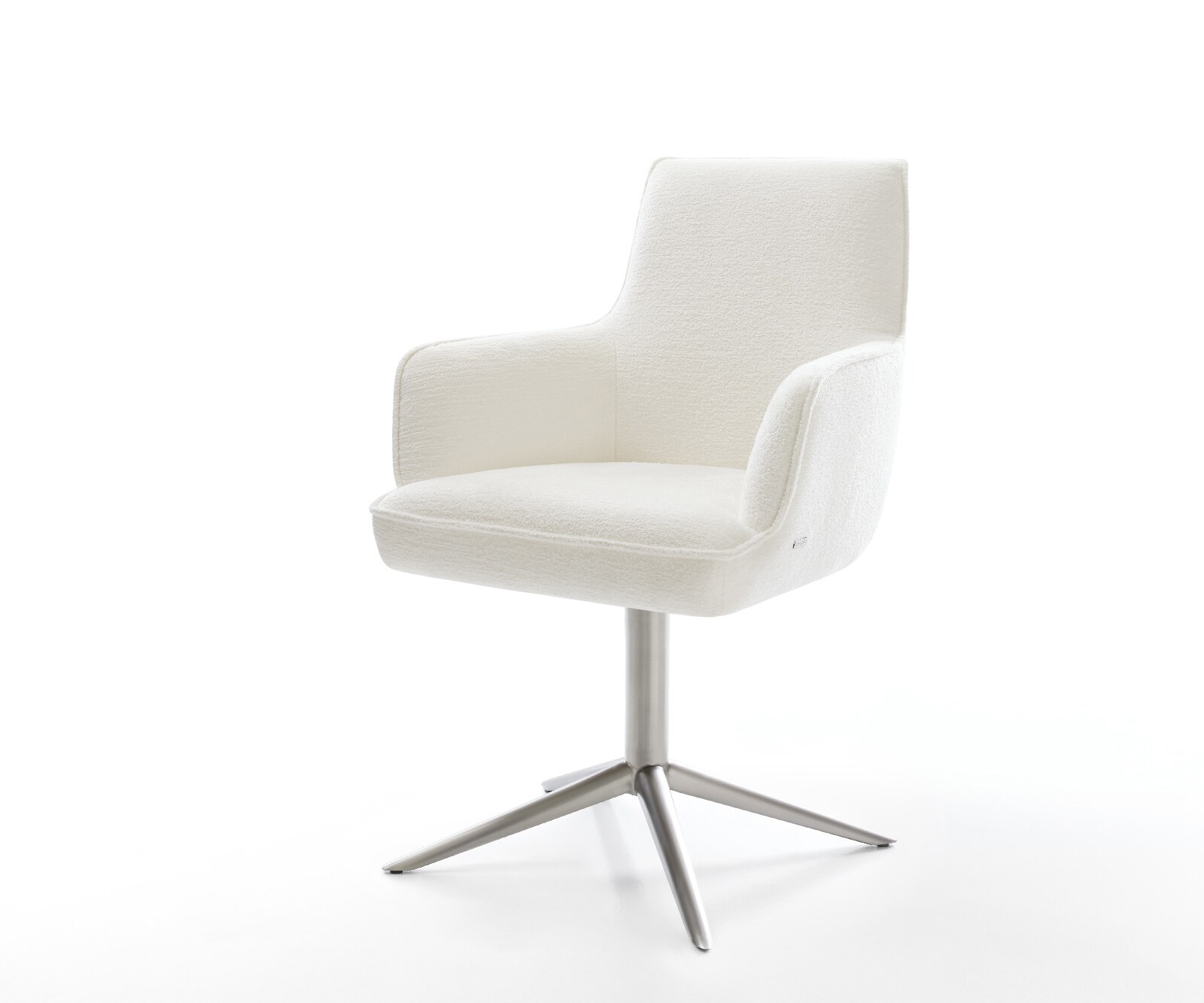 Drehstuhl Heira-Flex mit Armlehnen Bouclé Soft Beige Fußkreuz Edelstahl 360° drehbar Wippfunktion Taschenfederkern 1