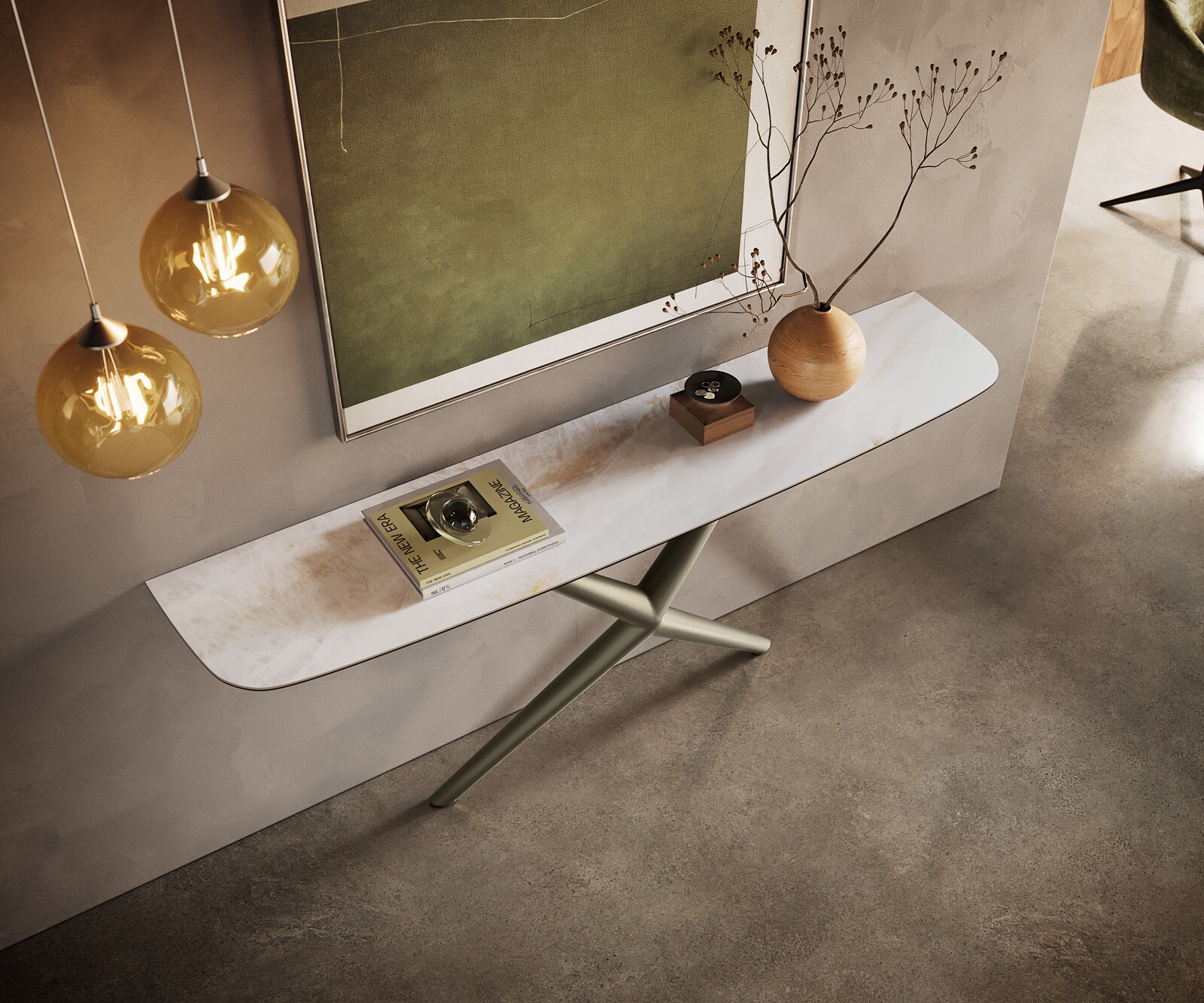 Konsolentisch Edge Boot 180x40 cm Keramik Onyx Pearl Estelo Metall Effektfinish Titan 1