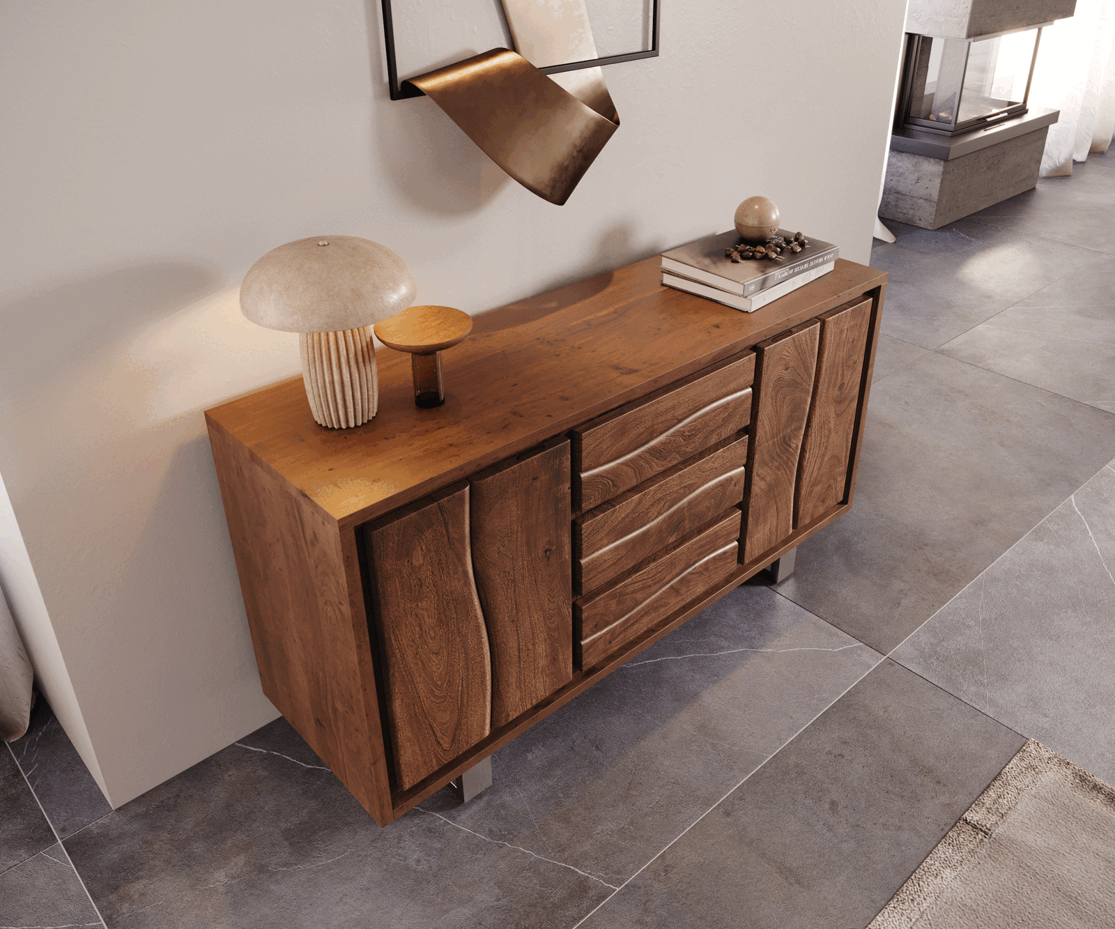 Sideboard Live-Edge 147 cm Akazie Braun 3 Schübe 2 Türen 3