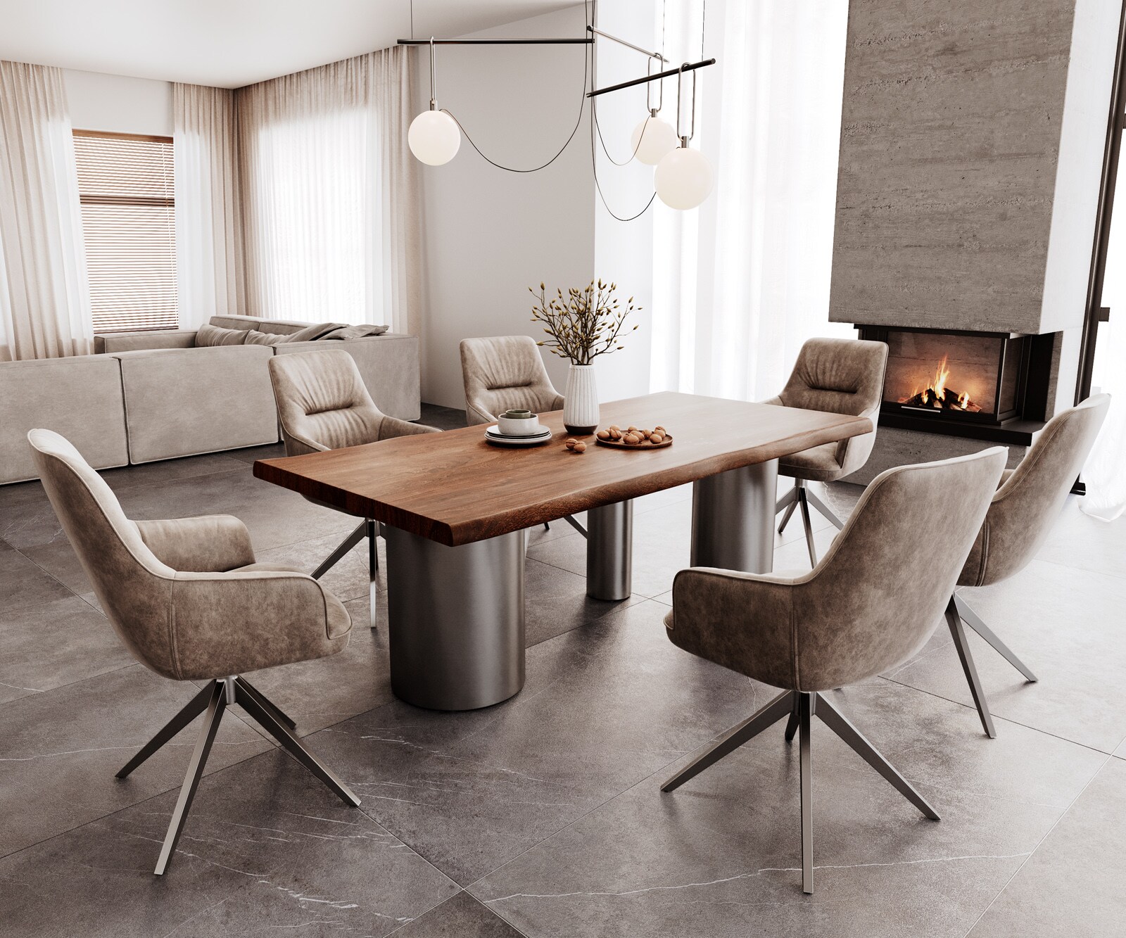 Esstisch Edge 200x100 XL Akazie Braun Troa Edelstahl Graphit Live-Edge 4