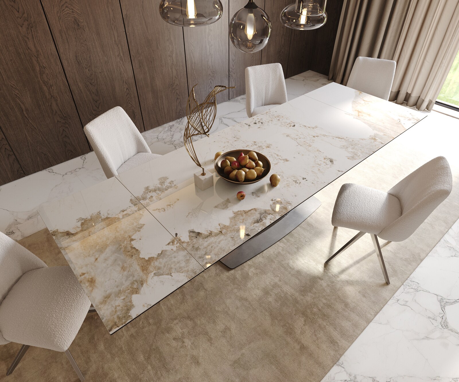 Esstisch Edge 200-300x100 Keramik Minas Melange Weiß-Beige Wave Edelstahl ausziehbar 5