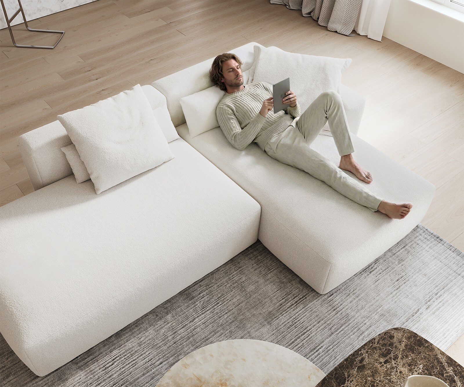 Ecksofa Freestyle 310x200 cm Bouclé Soft Beige Kappnaht 3
