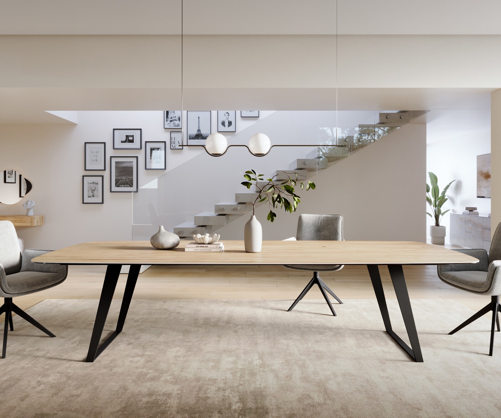 Esstisch Edge Boot 300x120 cm Keramik Laminam® Sabbia Eichefarbig Metall Schräg Schwarz 2