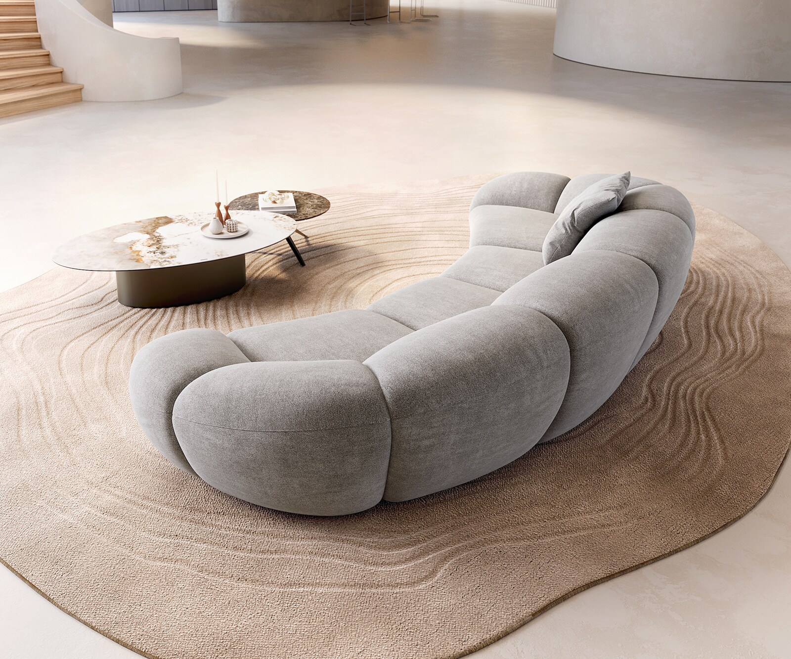 Big-Sofa Lunna 360x175 cm Strukturstoff Soft Grau 2 Kissen 4