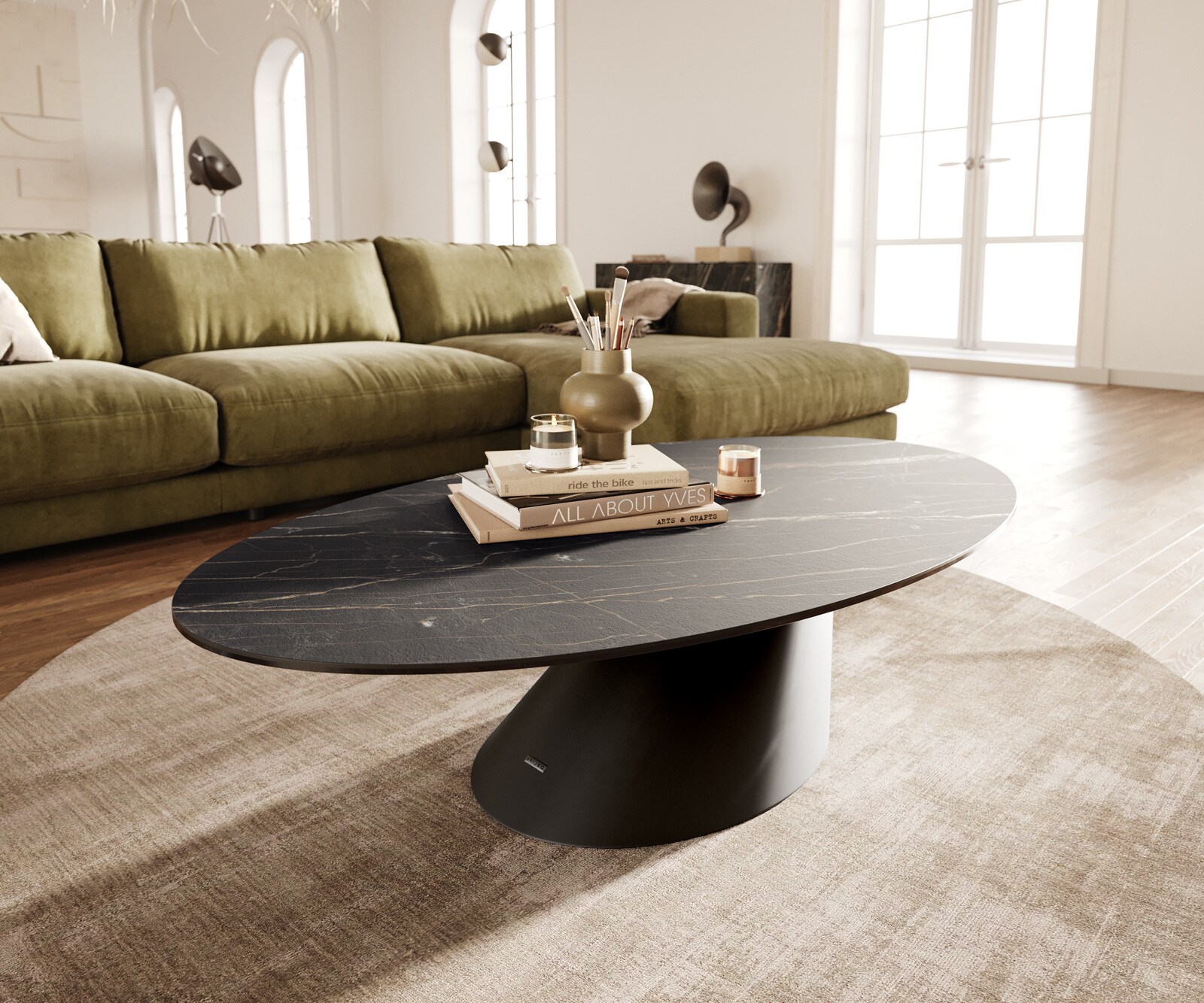 Couchtisch Edge Oval 140x80 cm Keramik Laminam® Noir Desir Braun Conis Meta günstig online kaufen
