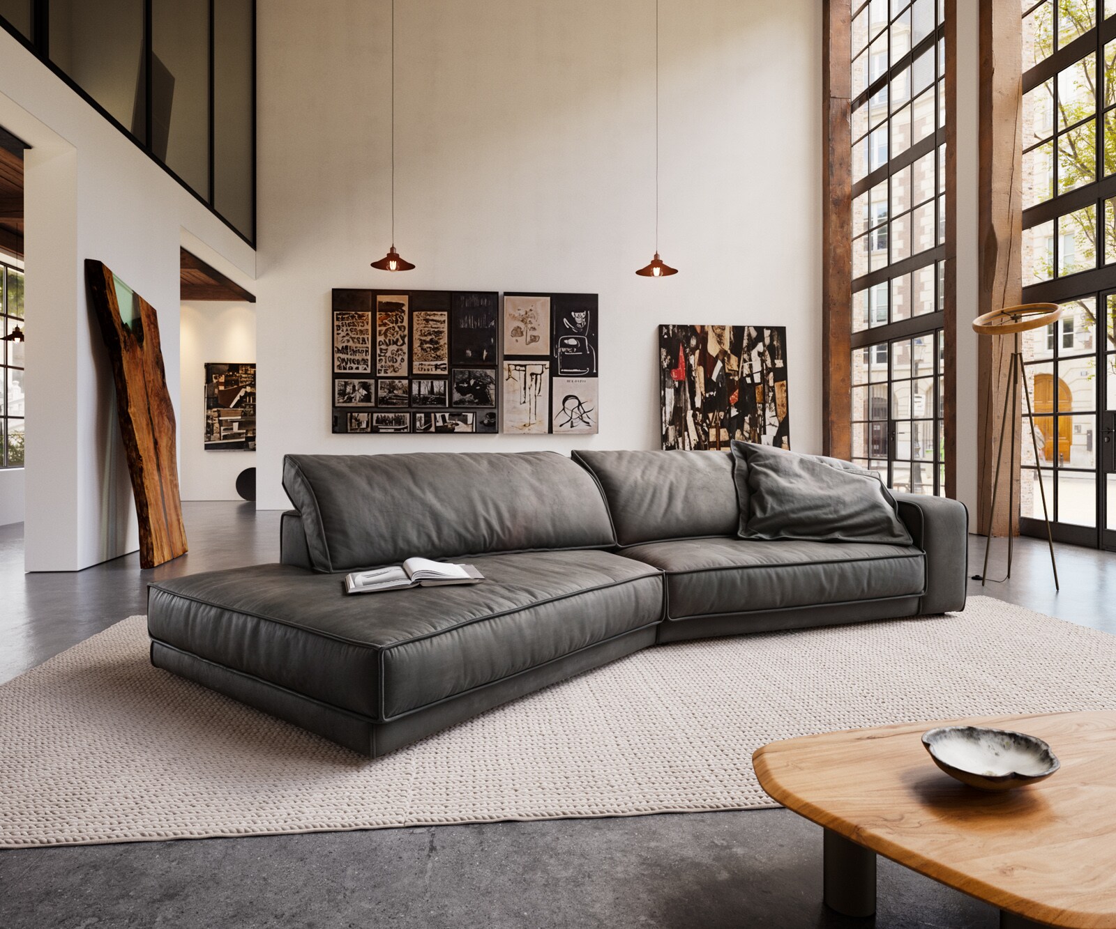DELIFE Big-Sofa Snoosh 400x150 cm Mikrofaser Schwarz Vintage Recamiere links
