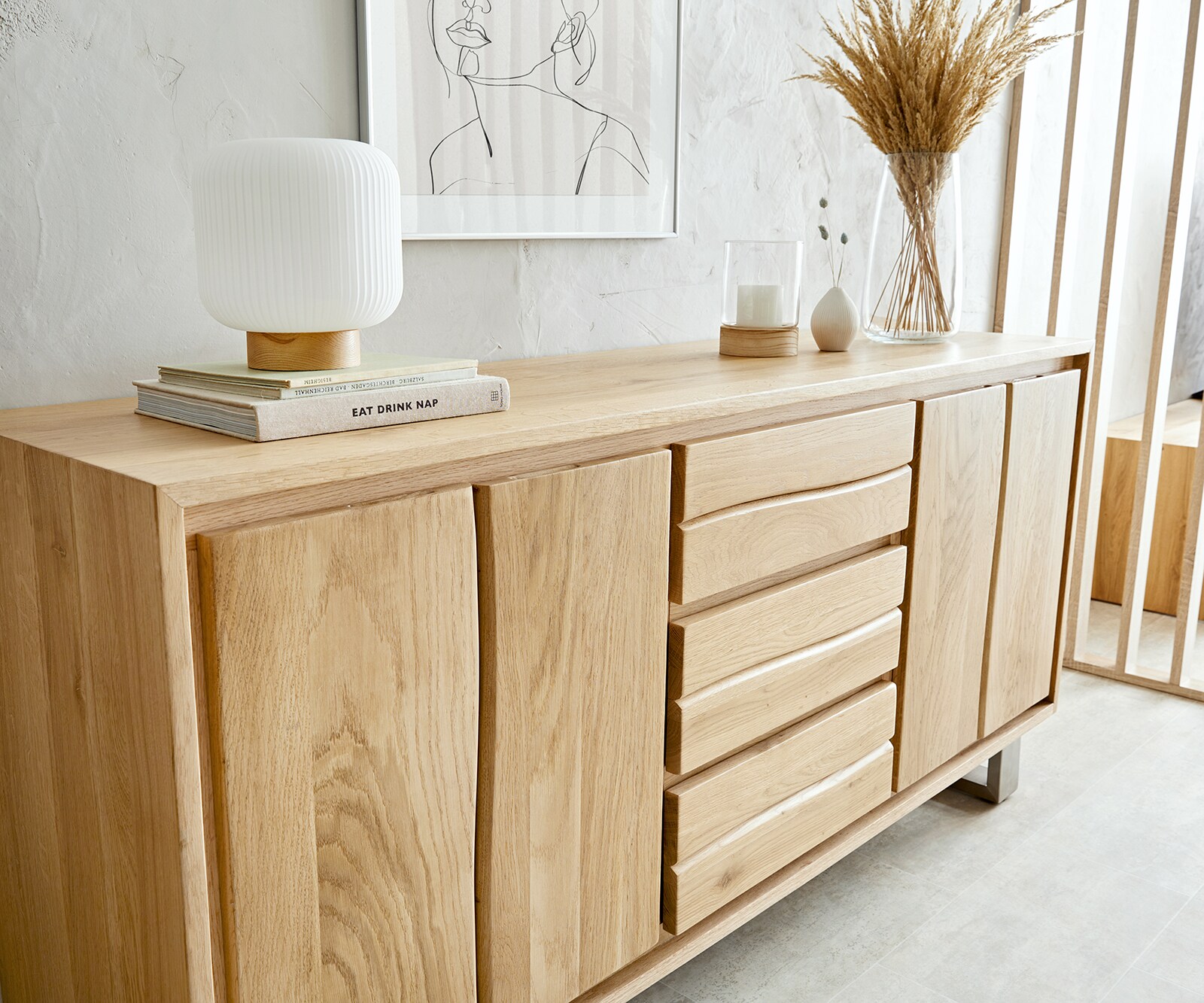 Sideboard Live-Edge 170 cm Eiche Natur 3 Schübe 4 Türen 1