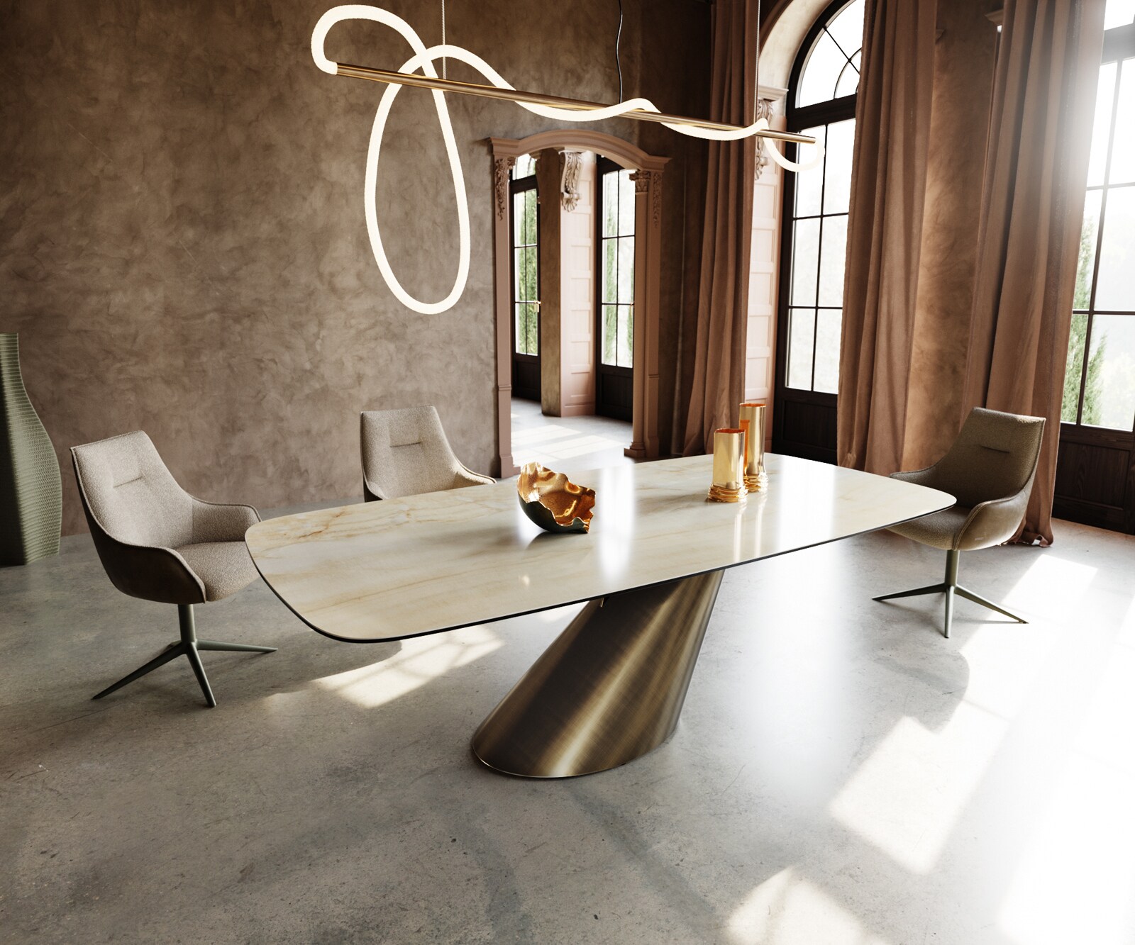 Esstisch Edge Boot 240x120 Keramik Iris FMG Onice Oro Cono Metallic Gold günstig online kaufen