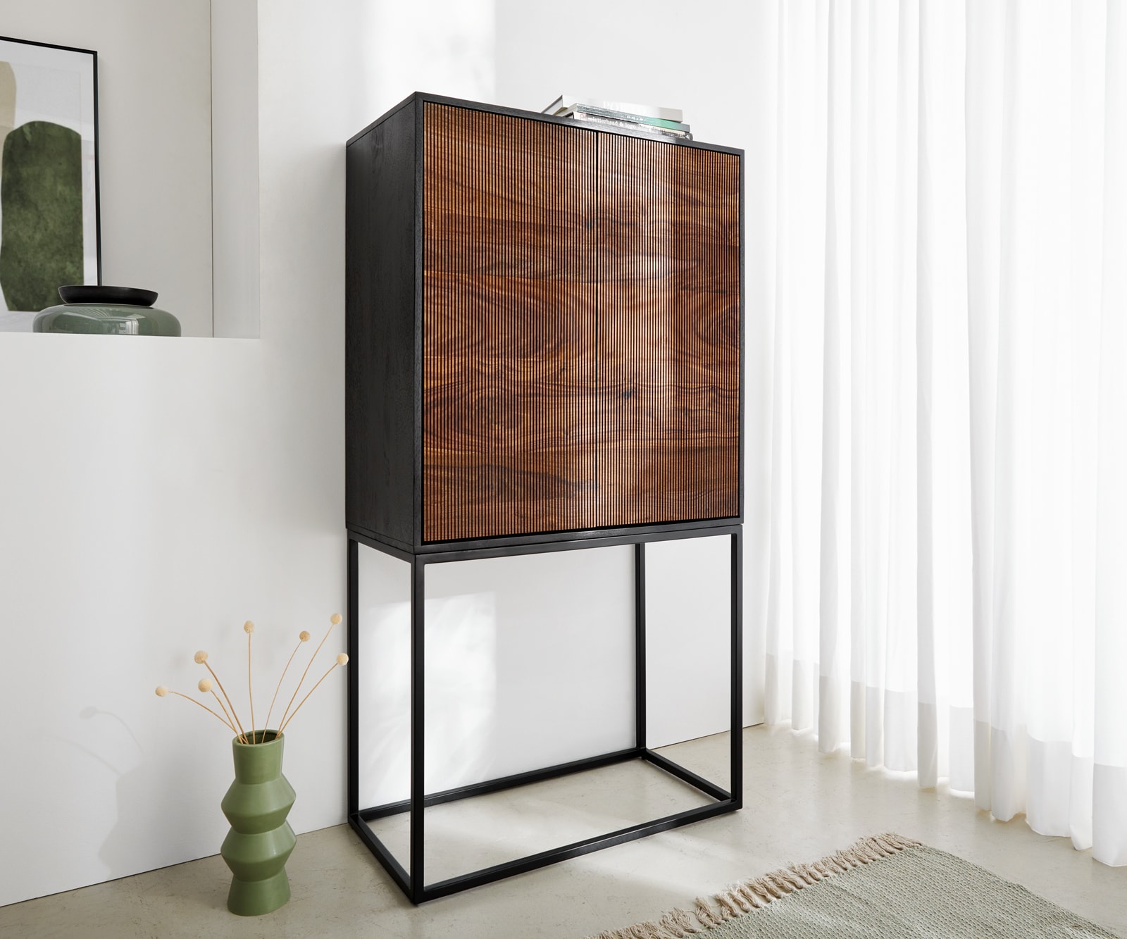 Highboard Vaag 80x150 cm Sheesham Natur Mango Schwarz Metall Schwarz 2 Türen Highboard Vaag 80x150 cm Sheesham Natur Mango Schwarz Metall Schwarz 2 Türen