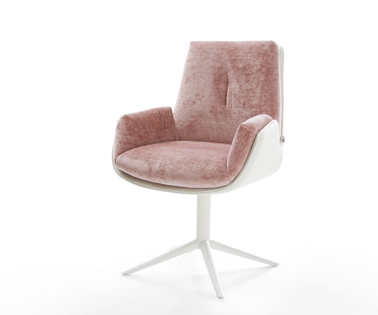 Drehstuhl Clea-Flex Materialmix Echtleder Weiß-Rosé Fußkreuz Weiß 360° dreh günstig online kaufen