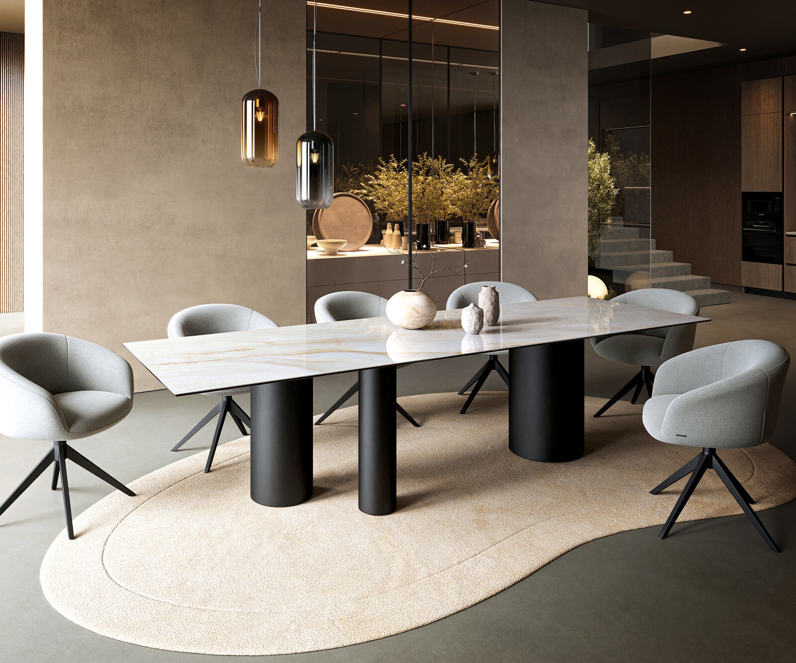 Esstisch Edge 300x100 cm Keramik Onyx Pearl Troa Metall Schwarz 6