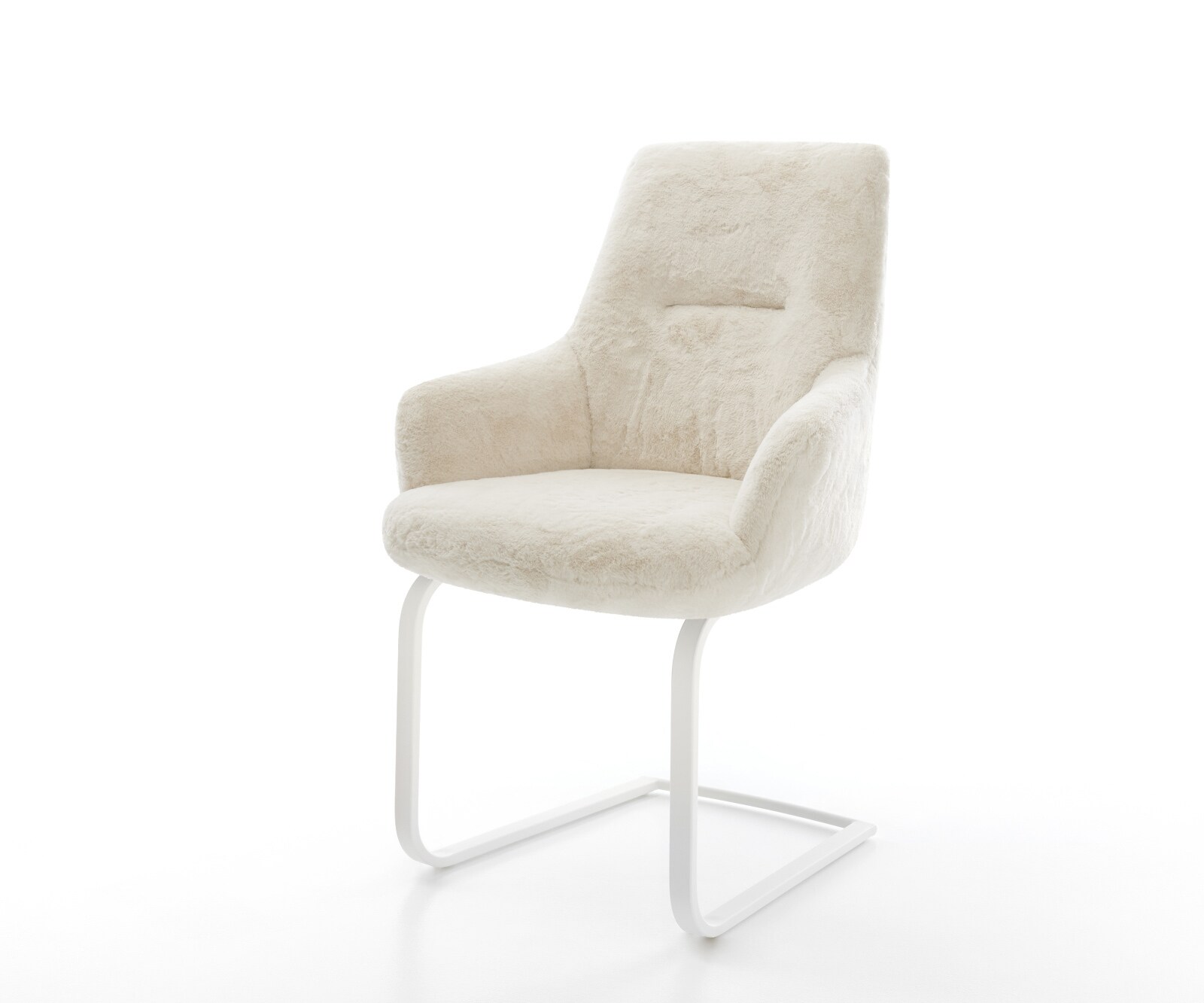 Freischwinger Zelia-Flex mit Armlehnen Plüsch Creme-Weiß Freischwinger flach Weiß Taschenfederkern