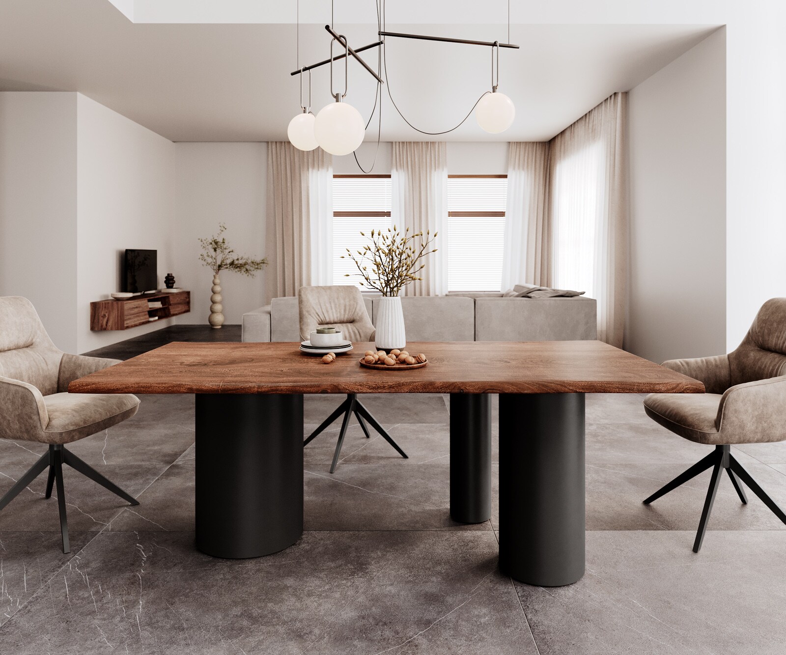 Esstisch Edge 200x100 Akazie Braun Troa Metall Schwarz Live-Edge 1