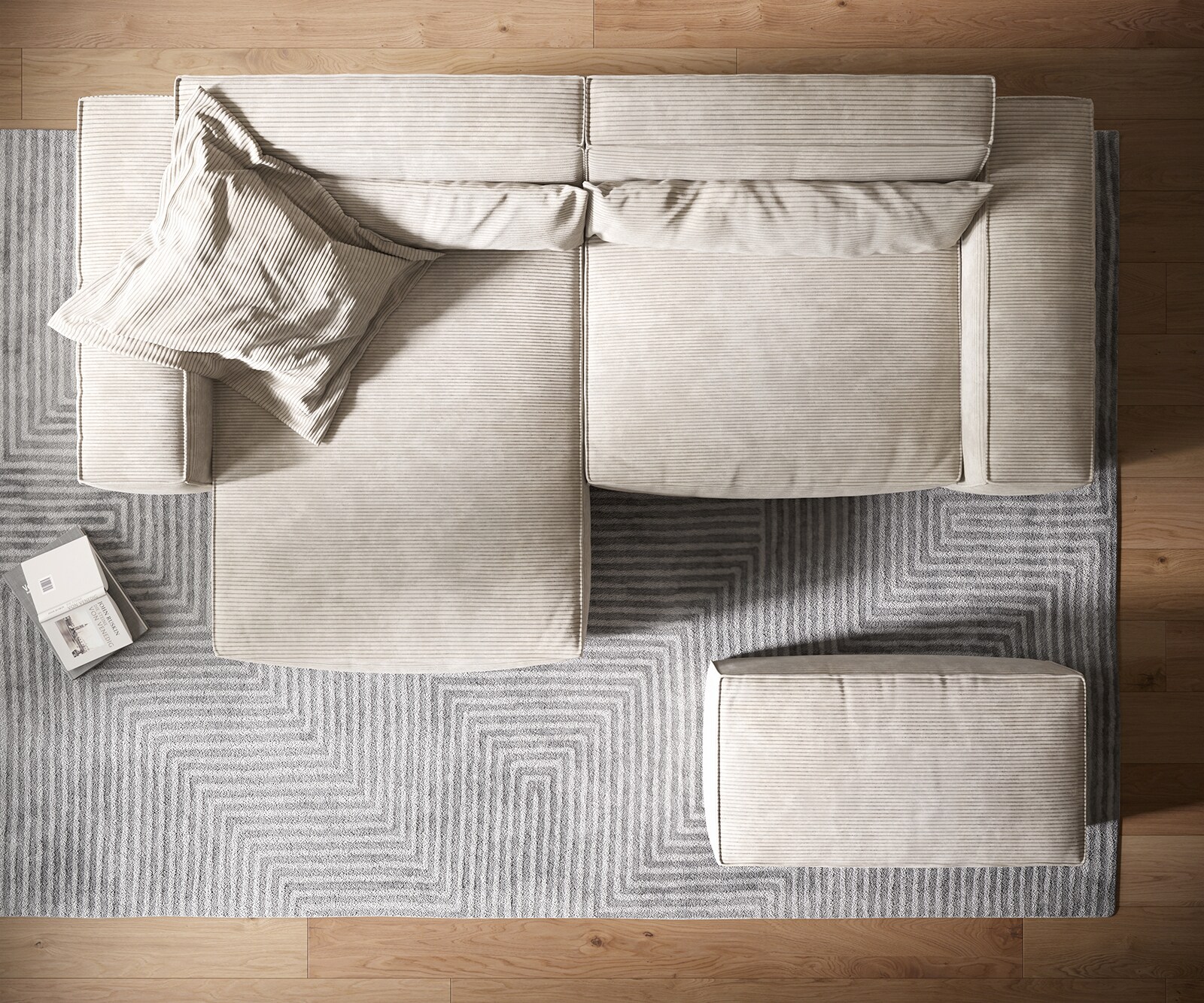 Ecksofa Sirpio XL 270x170 cm Cord Beige Recamiere variabel mit Hocker 5